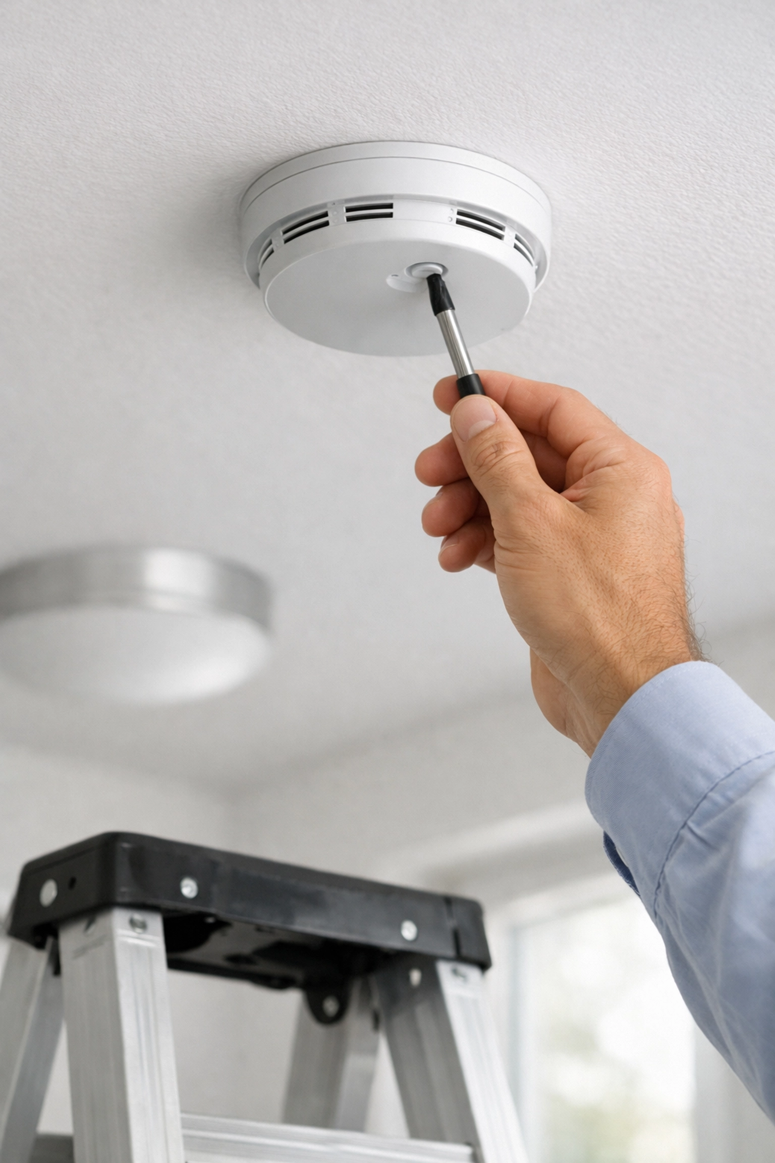 Testing smoke detector for safety during apartment turnover system check