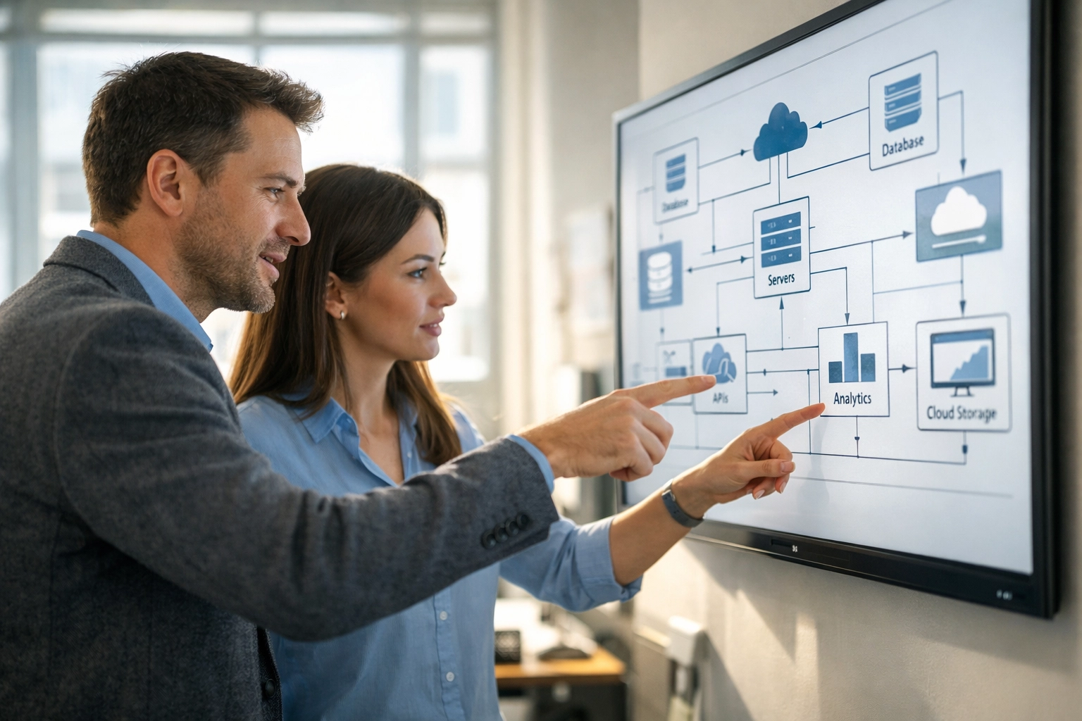 ServiceNow implementation partner team reviewing CMDB data nodes for ITOM visibility and compliance.