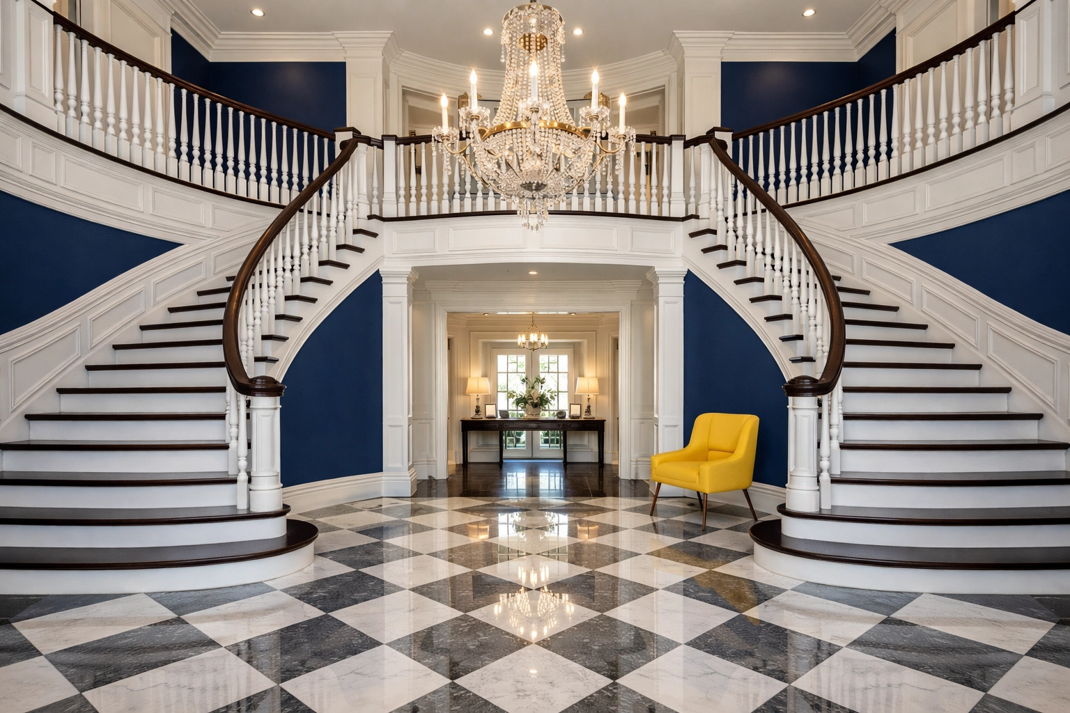 Pristine foyer in a Sudbury estate showcasing the results of professional deep cleaning on marble floors.