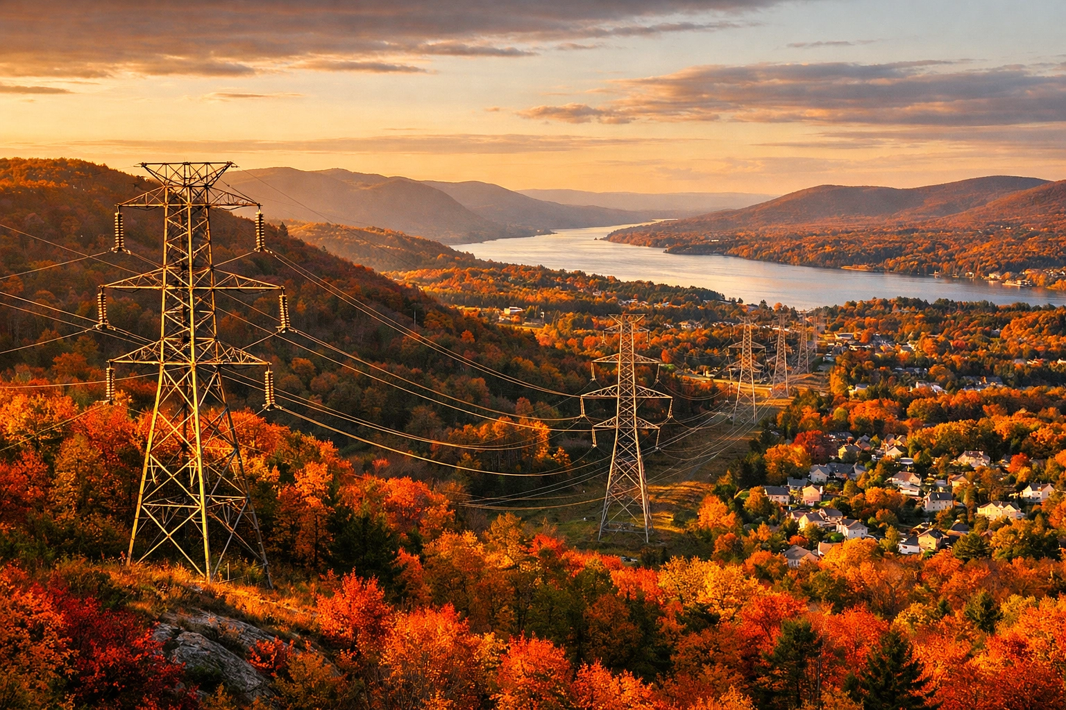 Hudson Valley landscape with electrical transmission towers serving Westchester County residents