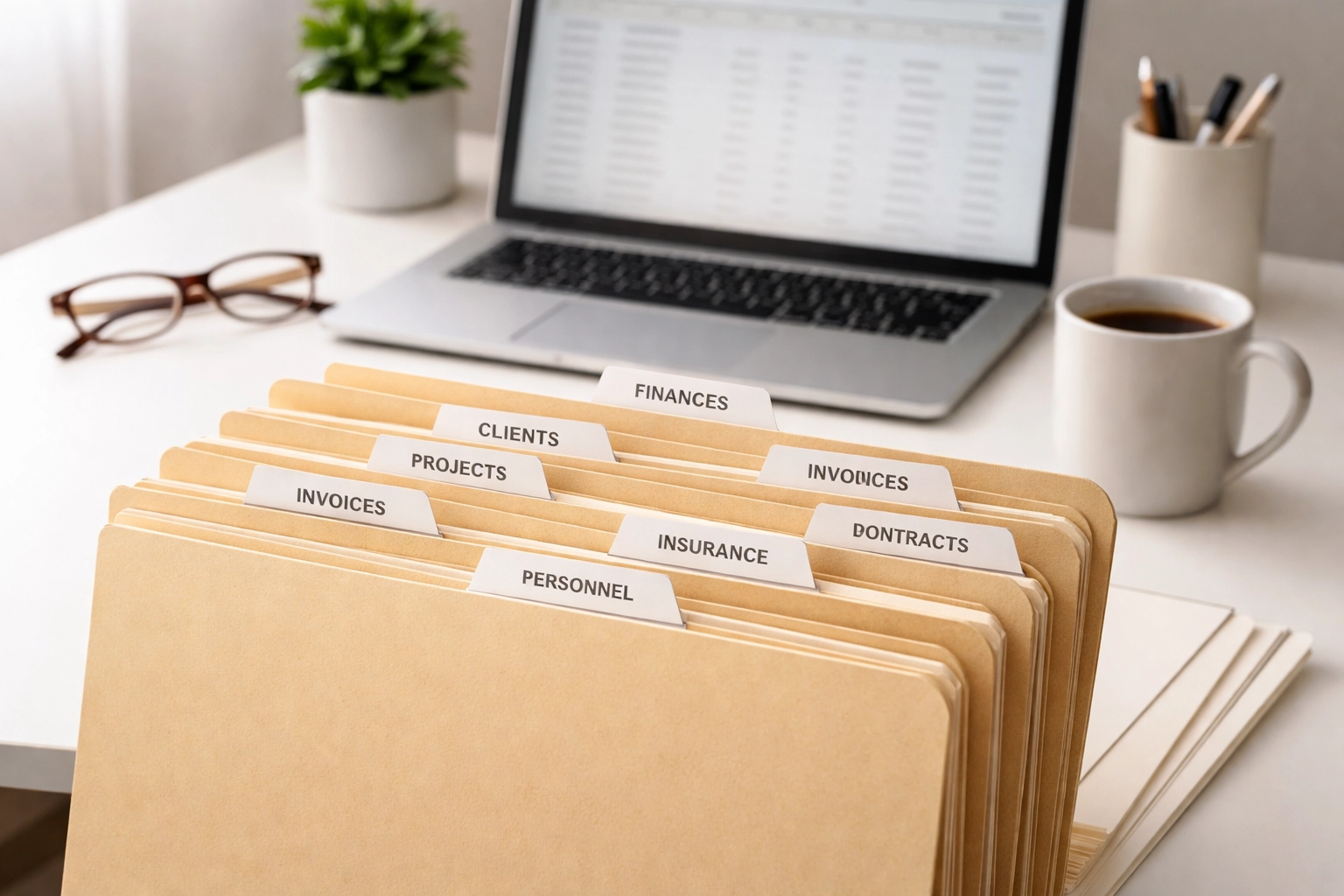 Organized folders and paperwork emphasize proper S-Corp compensation documentation to avoid IRS audit