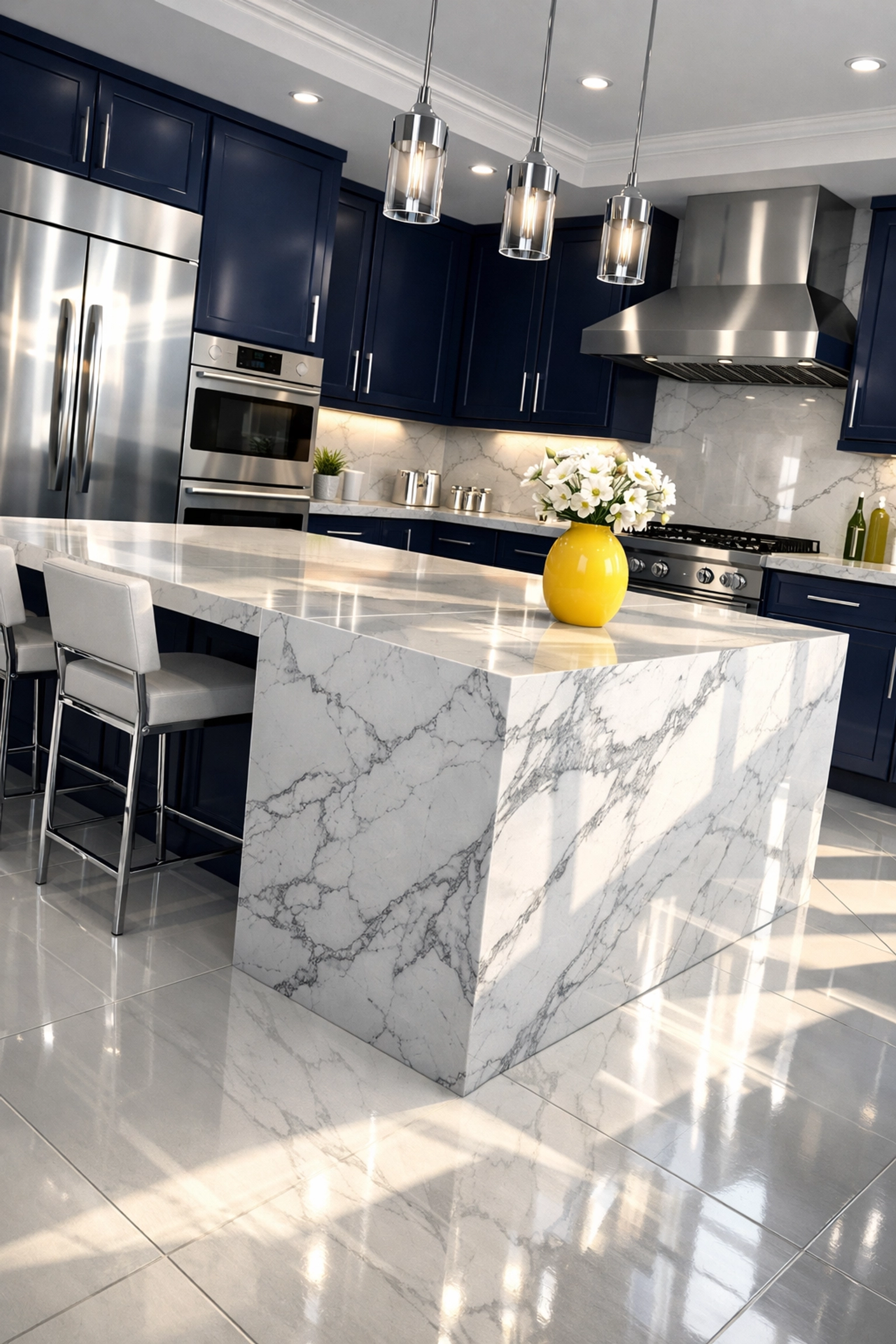 Sparkling gourmet kitchen with marble countertops after a deep House Cleaning Concord MA service.