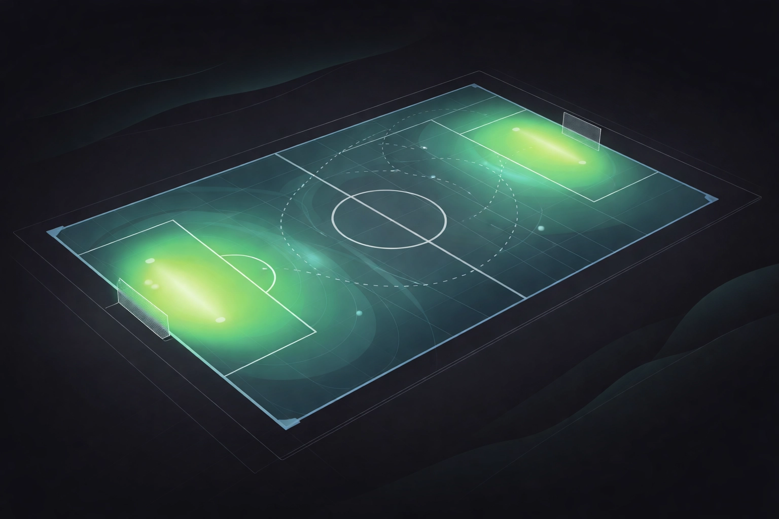 Football pitch with scoring probability zones for in-play betting value analysis