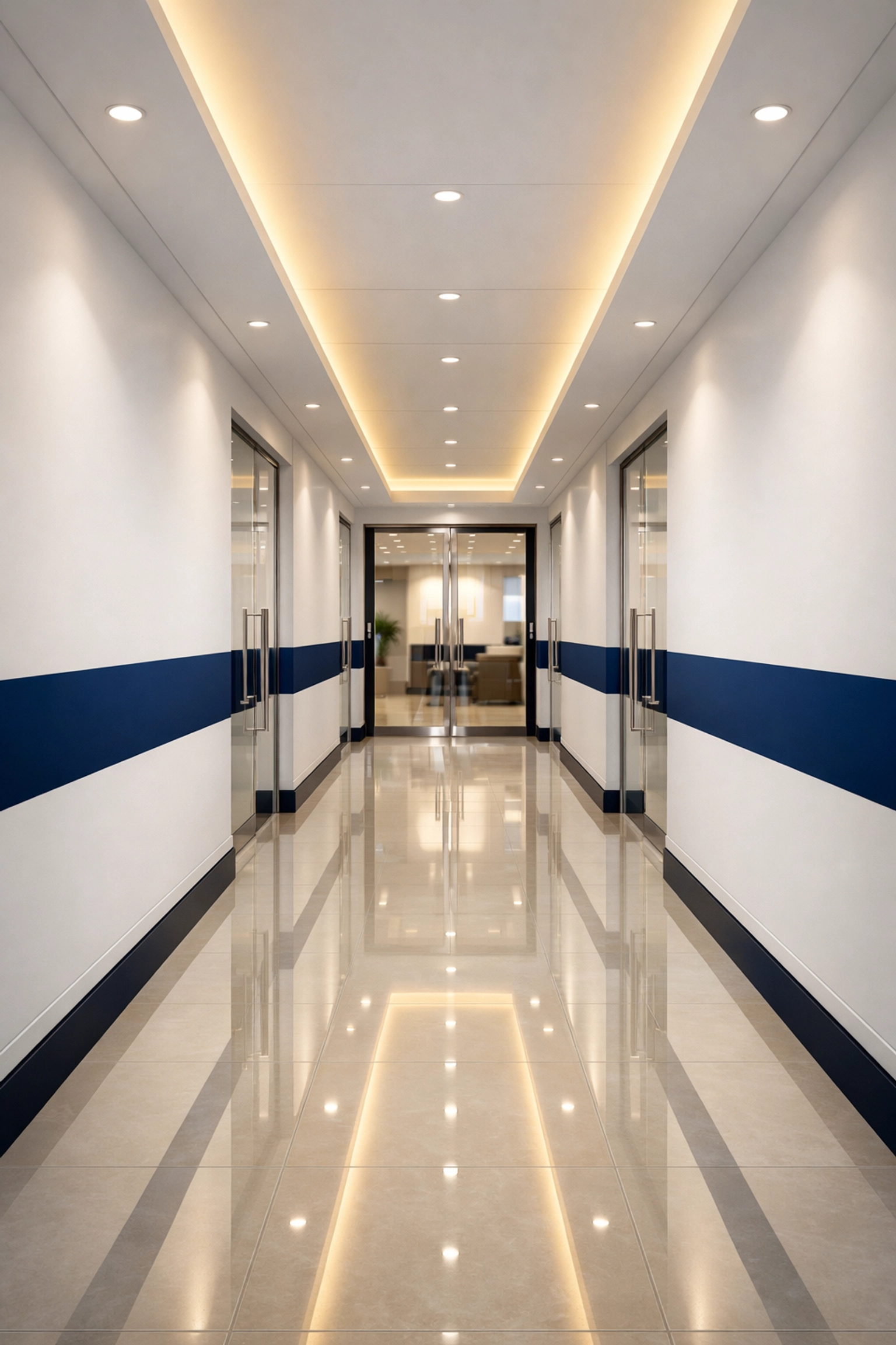 Pristine commercial office hallway reflecting high-standard janitorial services for Massachusetts businesses.