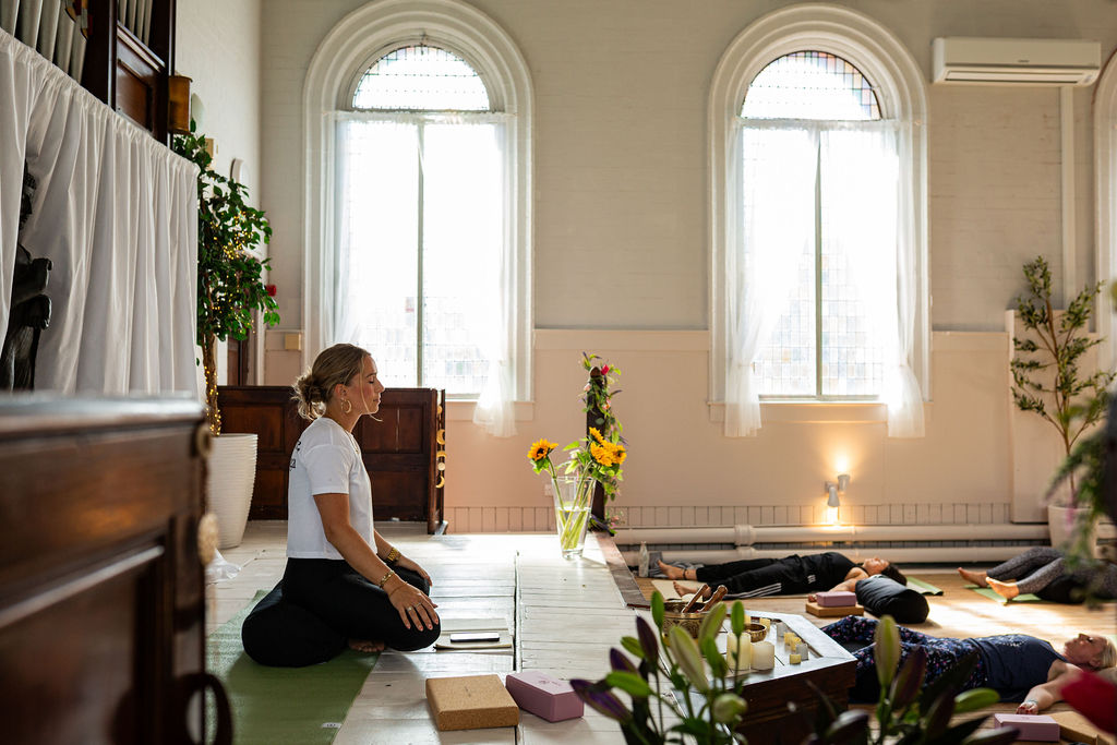 Restorative Yoga Class in Bright Studio