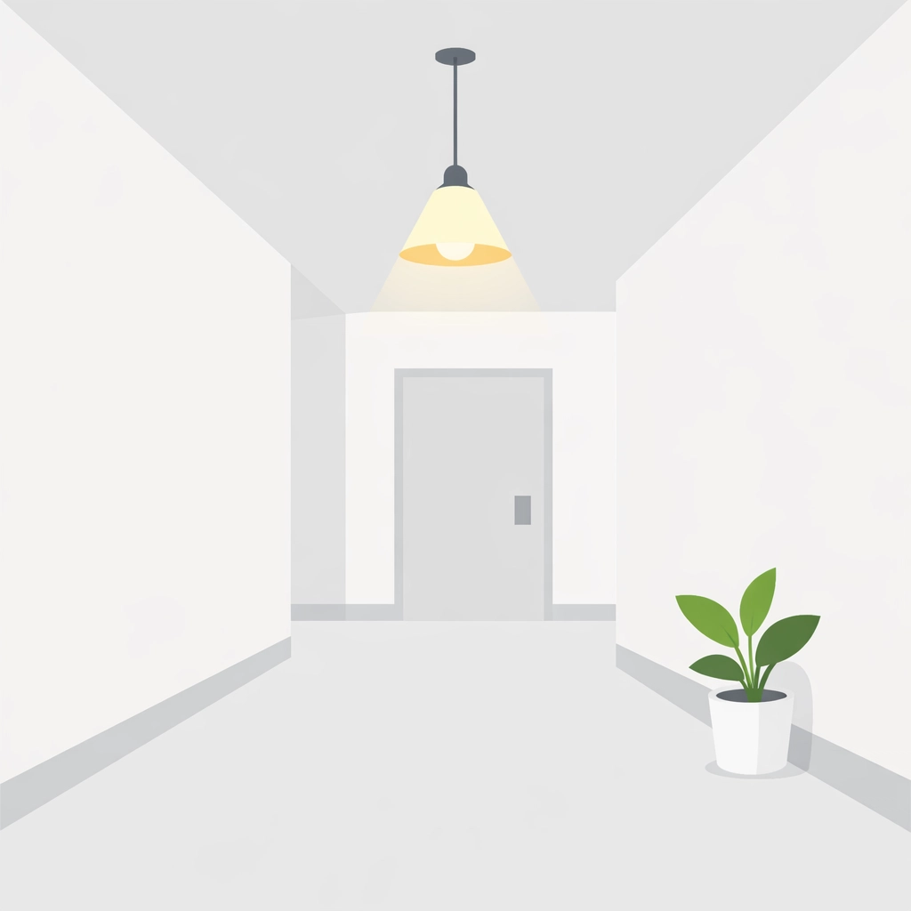 Minimalist design of a clean strata building hallway showing effective common area maintenance and lighting.