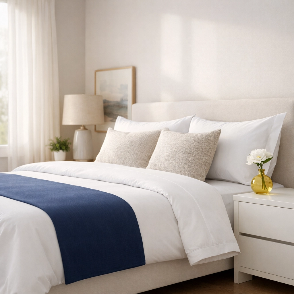 A perfectly cleaned master bedroom sanctuary showing the reliable results of cleaning services near me.