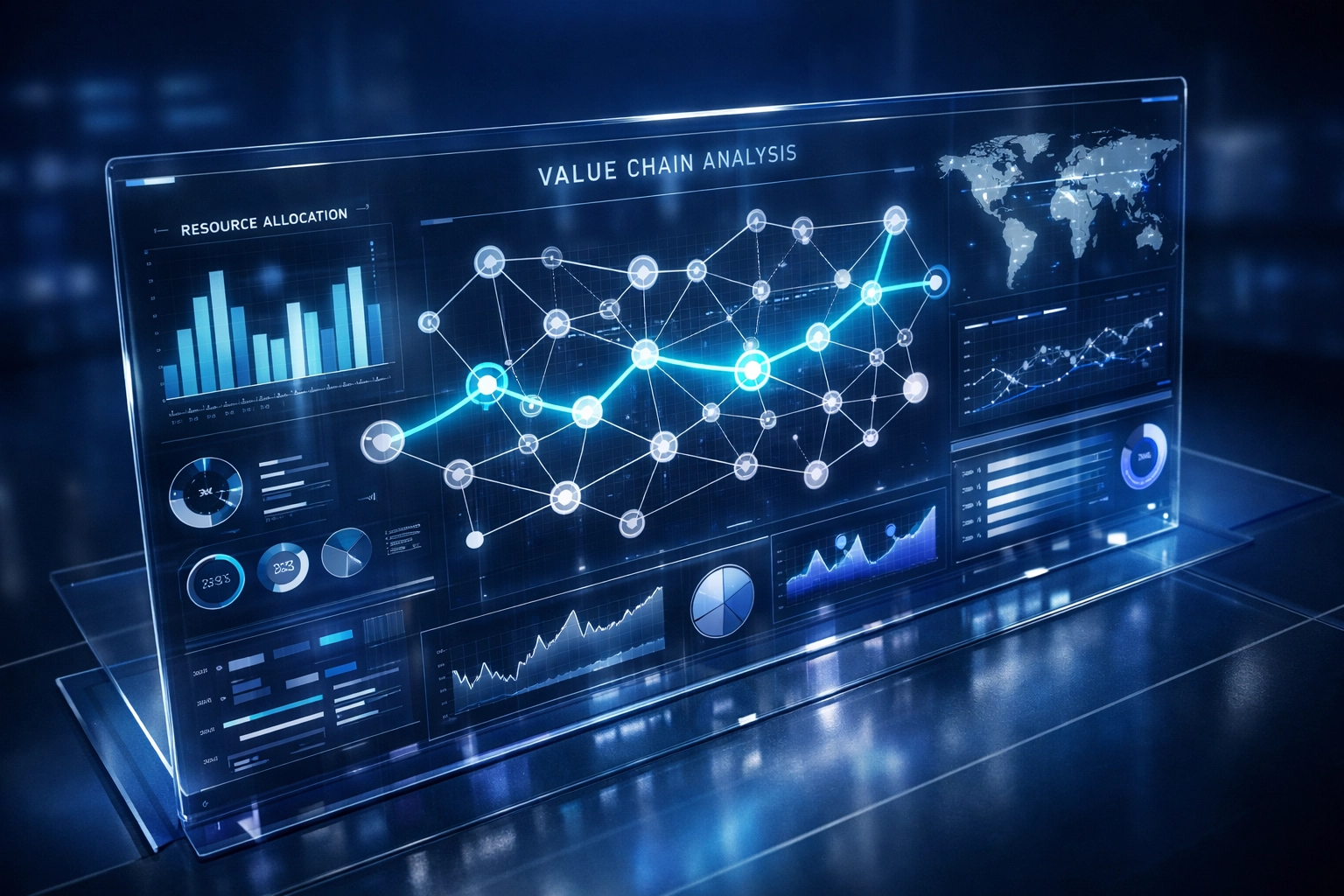 Value chain data dashboard showing cost optimization visibility and resource allocation mapping