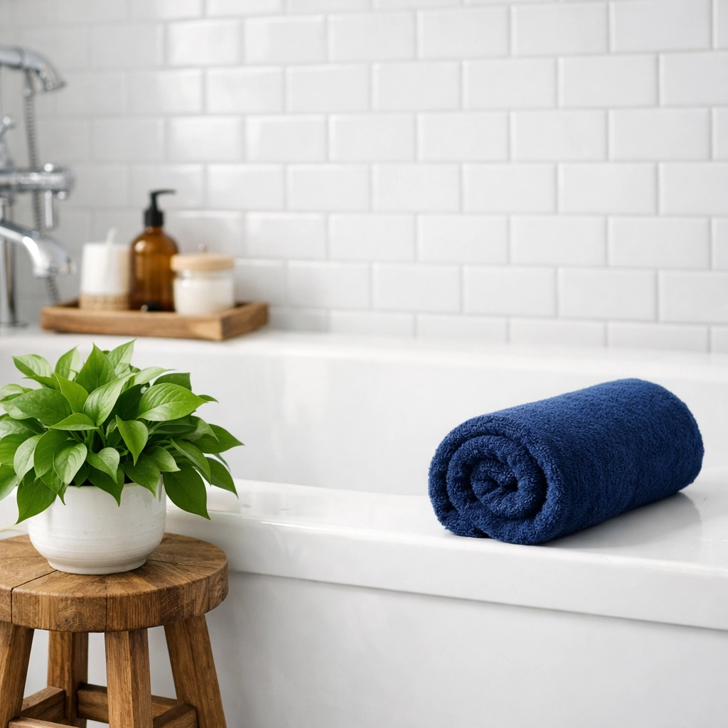 Sanitized spa-like master bathroom with gleaming tiles, a result of premium residential cleaning Massachusetts.