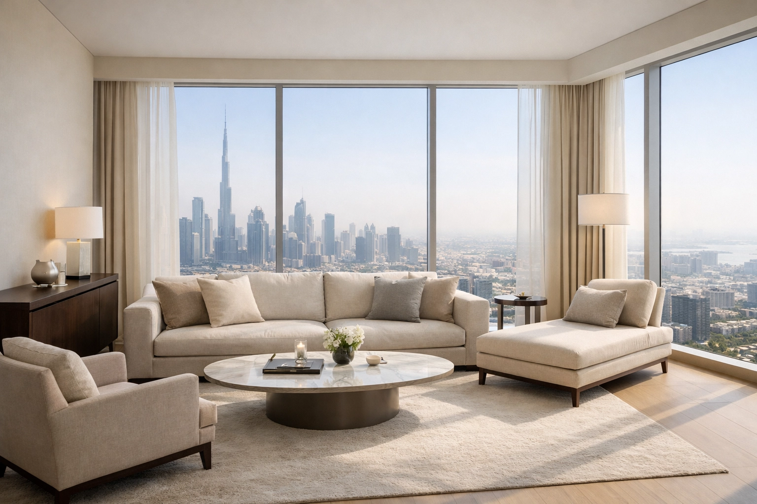 Luxury hotel suite with a city view designed for executive recovery and high-impact travel.