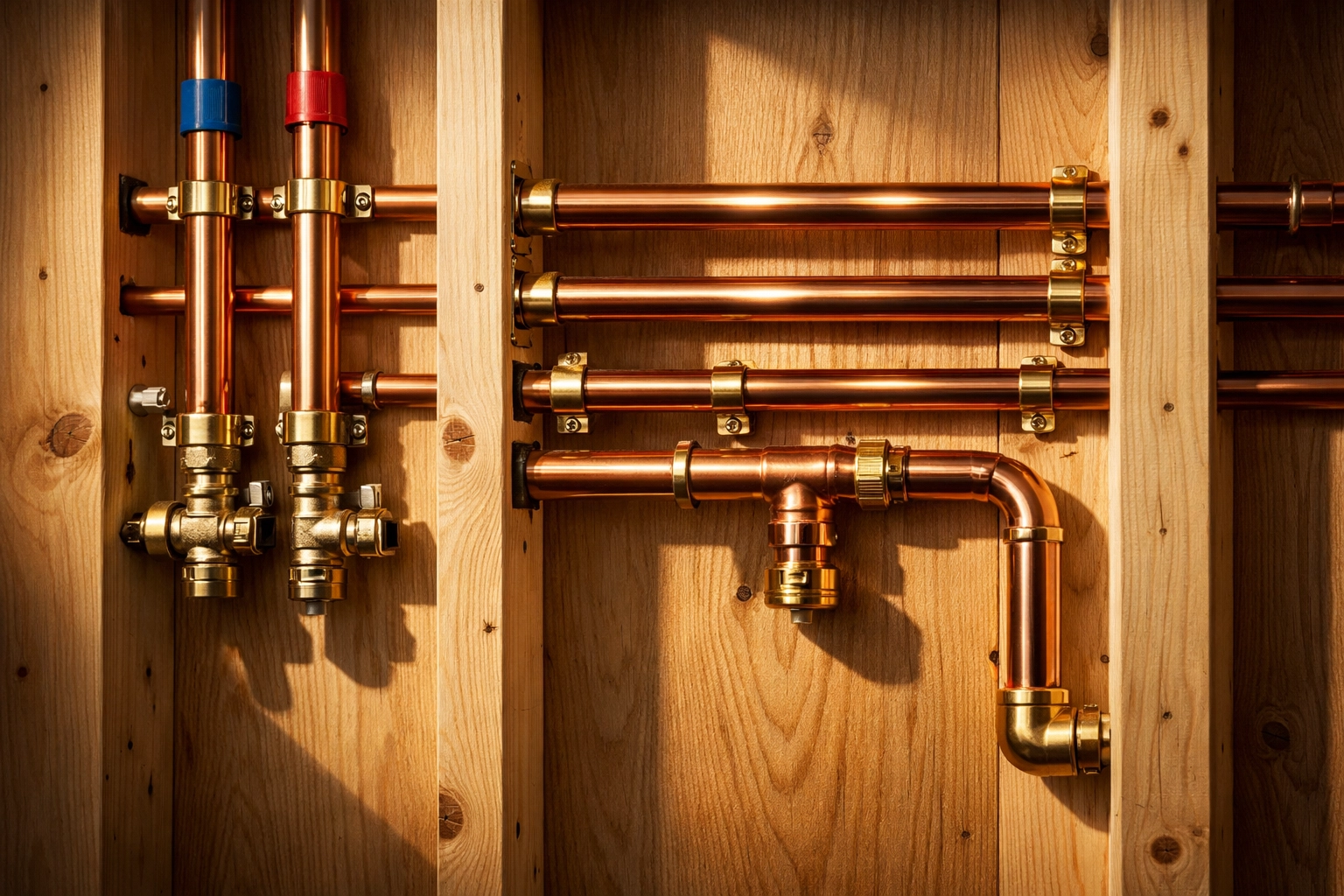Professional first-fix copper plumbing installation for a bathroom refurbishment in West Sussex.