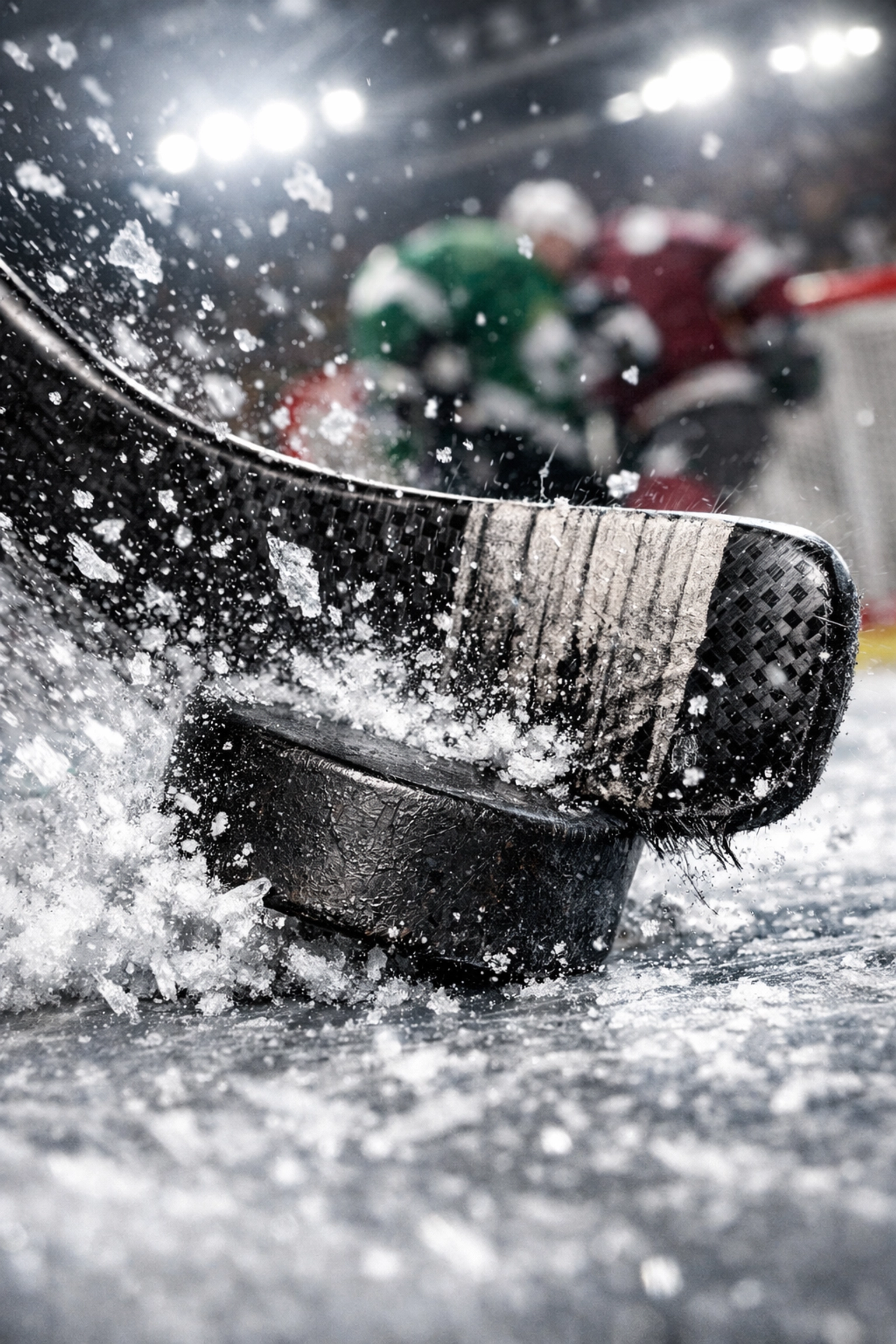 Close-up of hockey puck impact illustrating special teams performance and NHL betting trends for power plays.