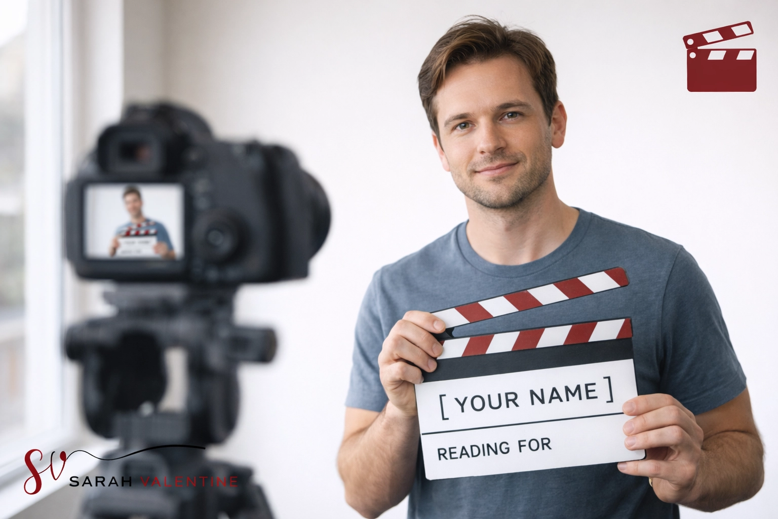 Actor demonstrating slating in natural voice versus character accent for audition