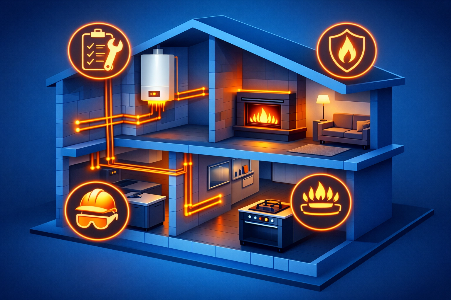 Home gas appliances including boiler and pipework requiring Gas Safe engineer