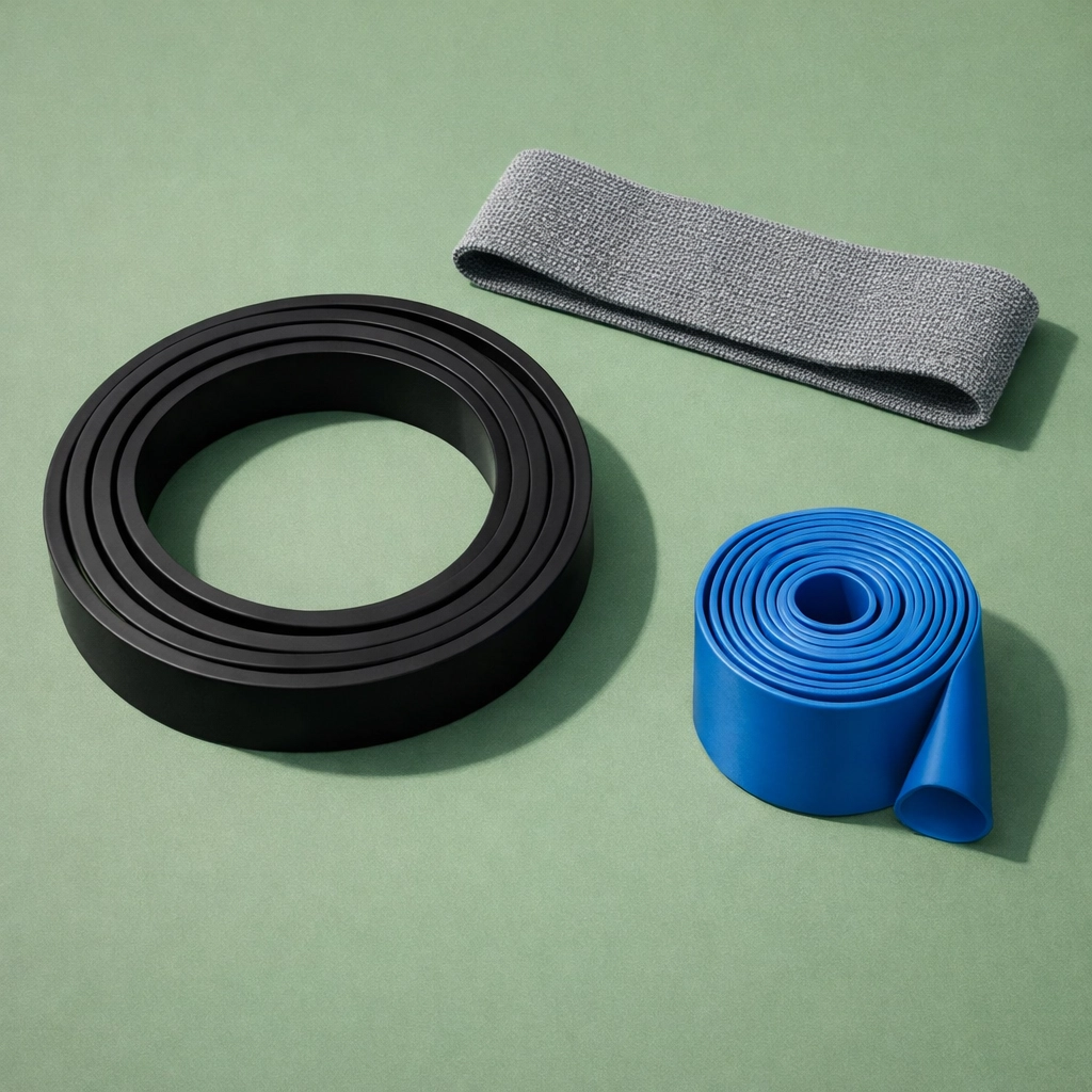 A complete set of long loop, fabric mini, and therapy resistance bands for full-body training.