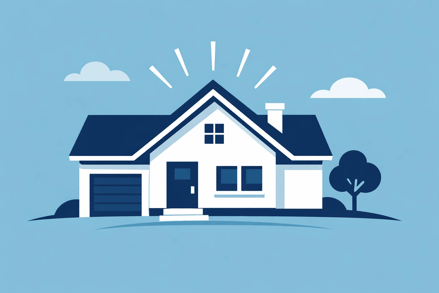 Ilustración de casa moderna tras completar el proceso de mejorar el crédito para comprar casa.