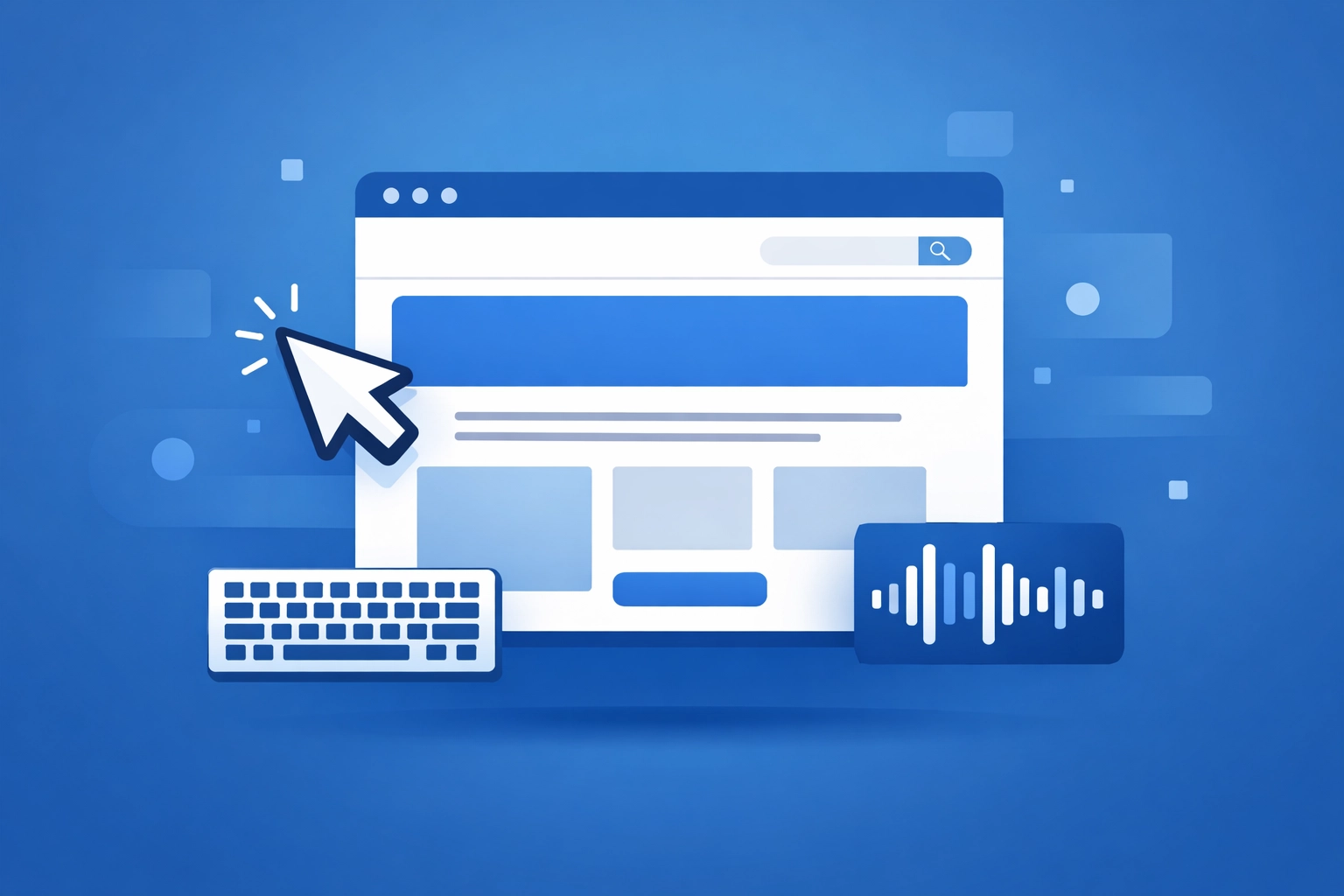 Minimalist web design layout showcasing inclusive design features like keyboard and audio navigation.