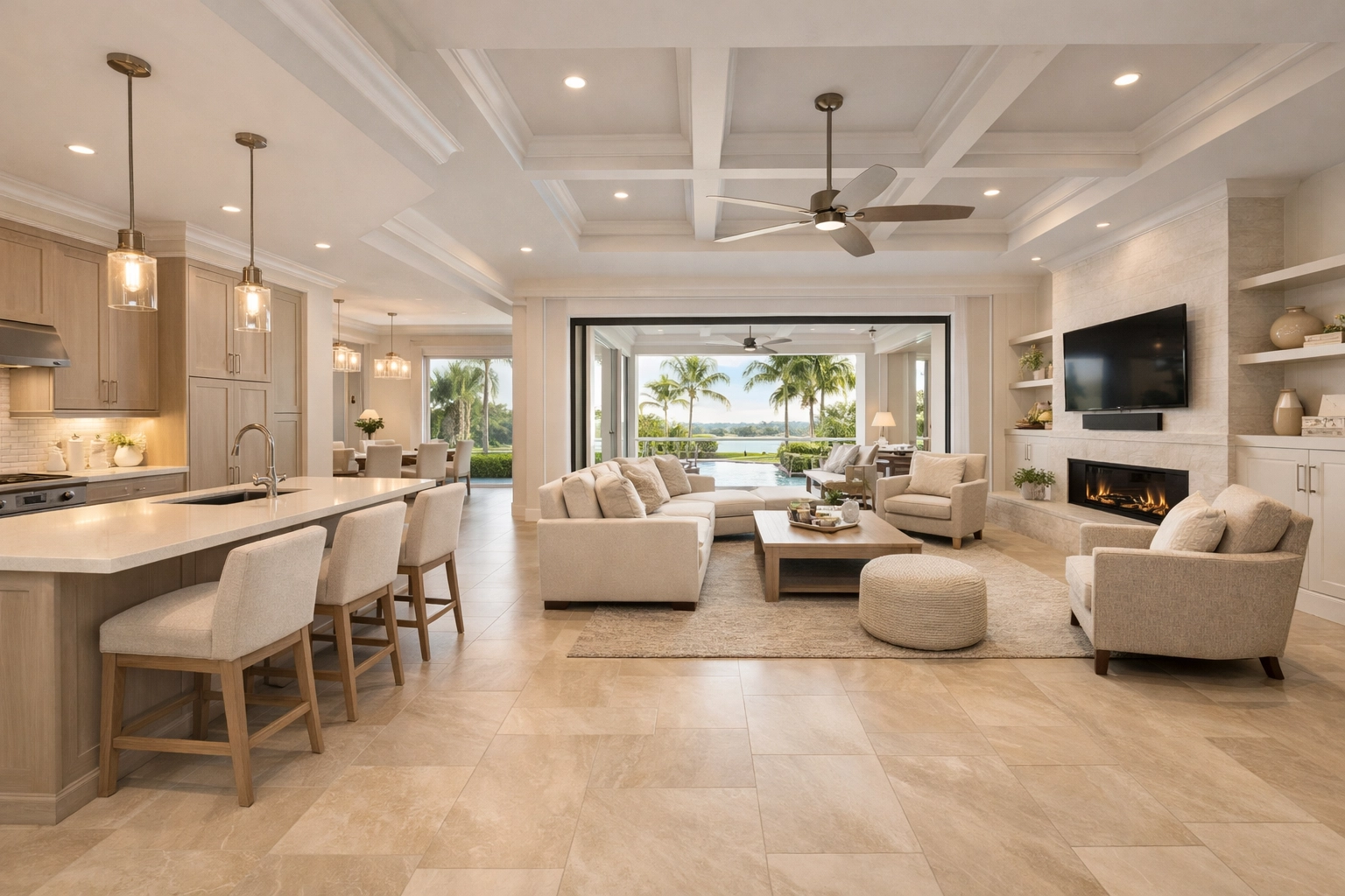 Stunning open-concept Orlando home renovation featuring professional flooring orlando installation in every room.