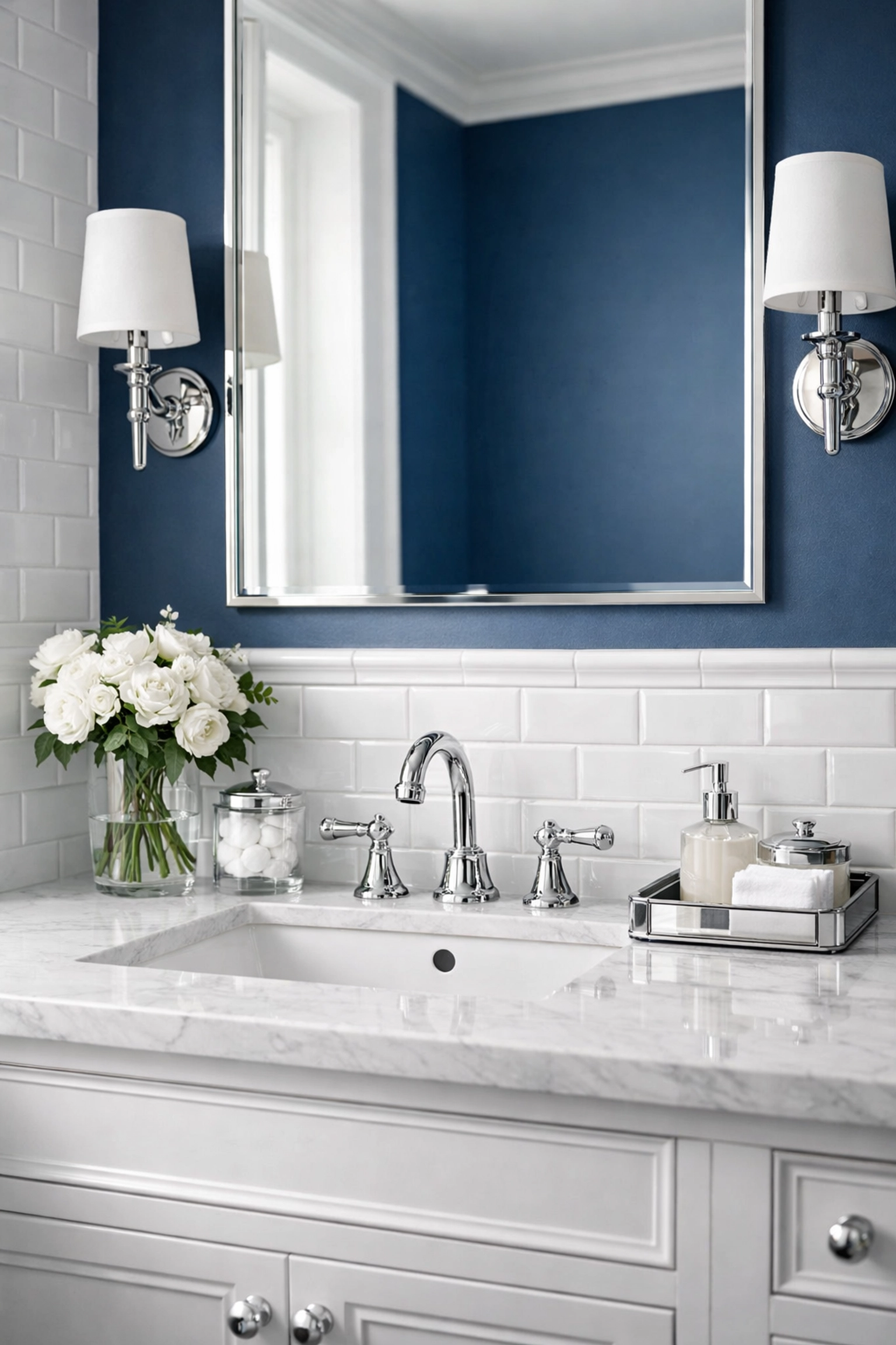 A pristine luxury bathroom vanity demonstrating a professionally cleaned home in Lowell Massachusetts.