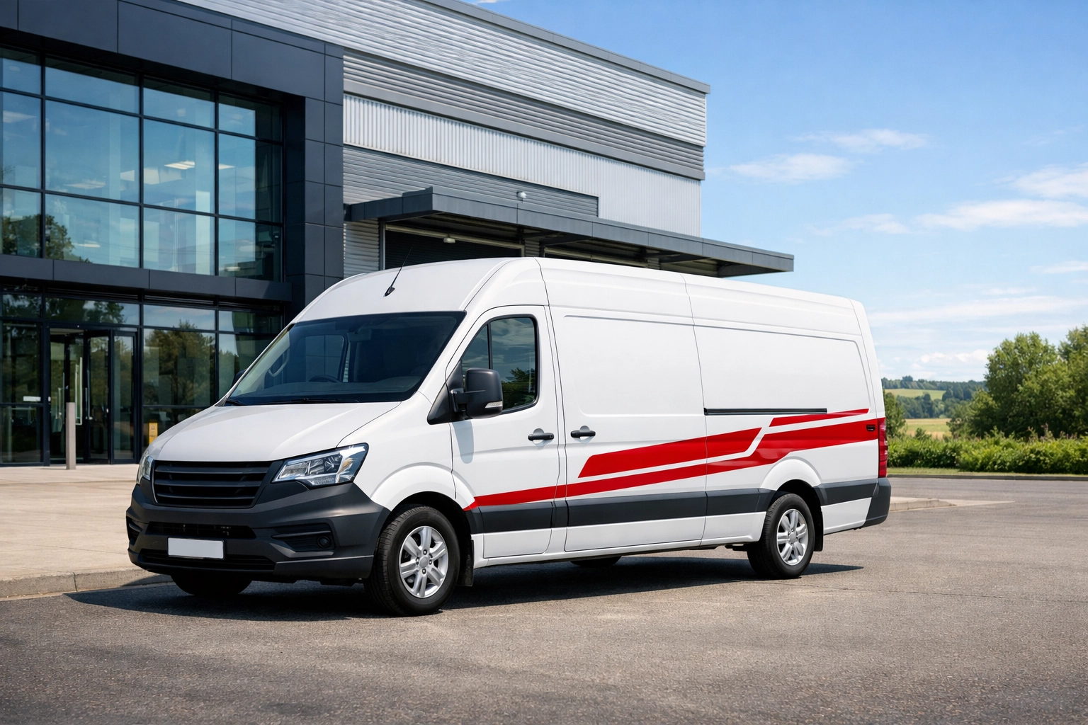 Delivery van at a modern Hertford logistics hub serving London and Enfield businesses.