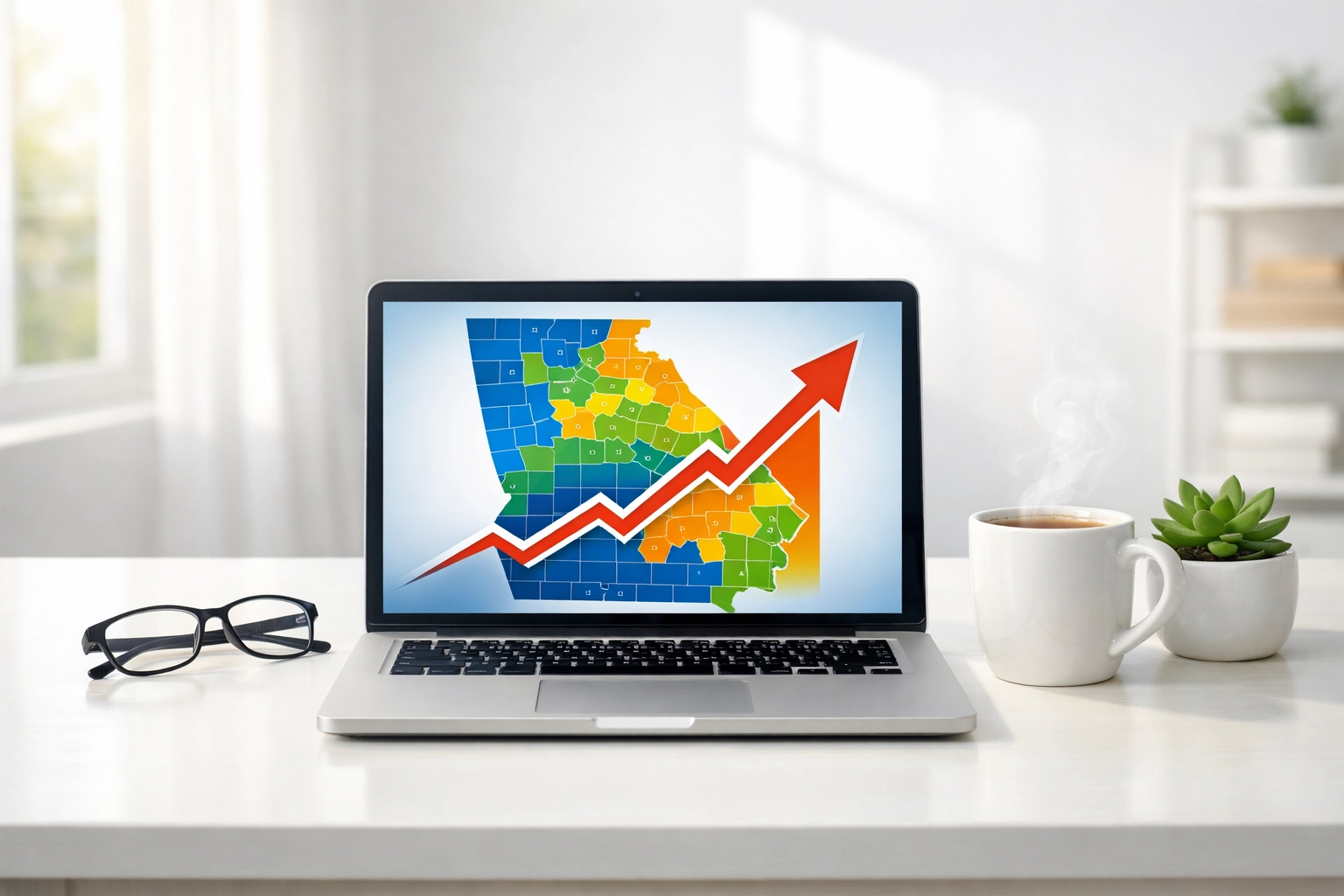 Modern workstation showing a Georgia map to illustrate staying updated on state ABA therapy mandates.