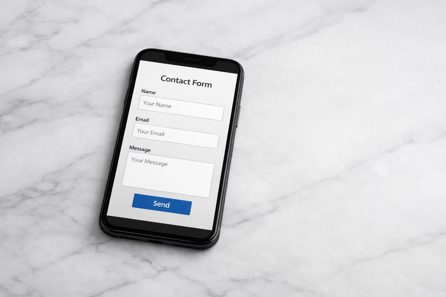 Mobile phone showing simple contact form for improved conversion optimization