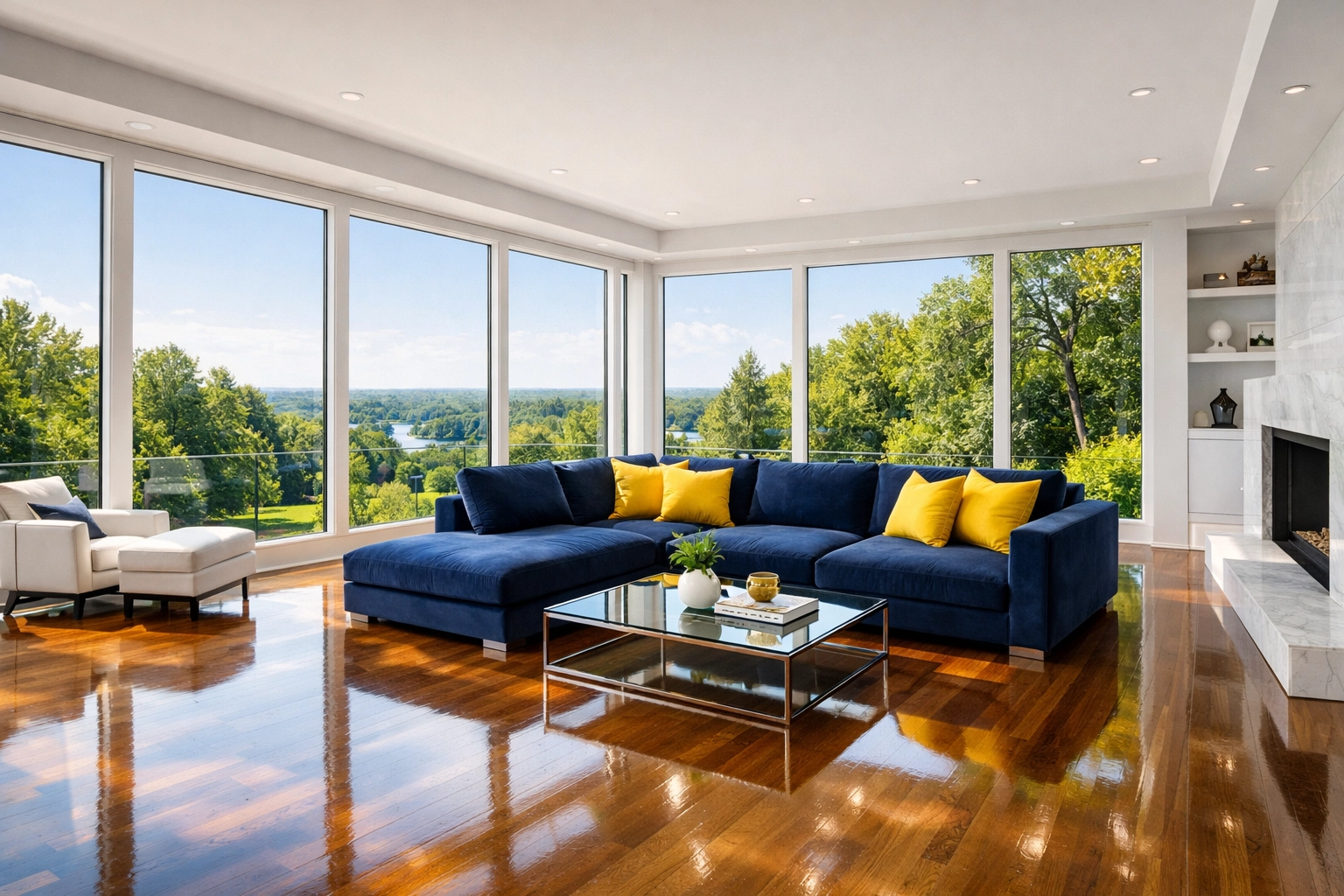 Sun-drenched living room illustrating why professional residential cleaning Massachusetts is the ultimate choice.