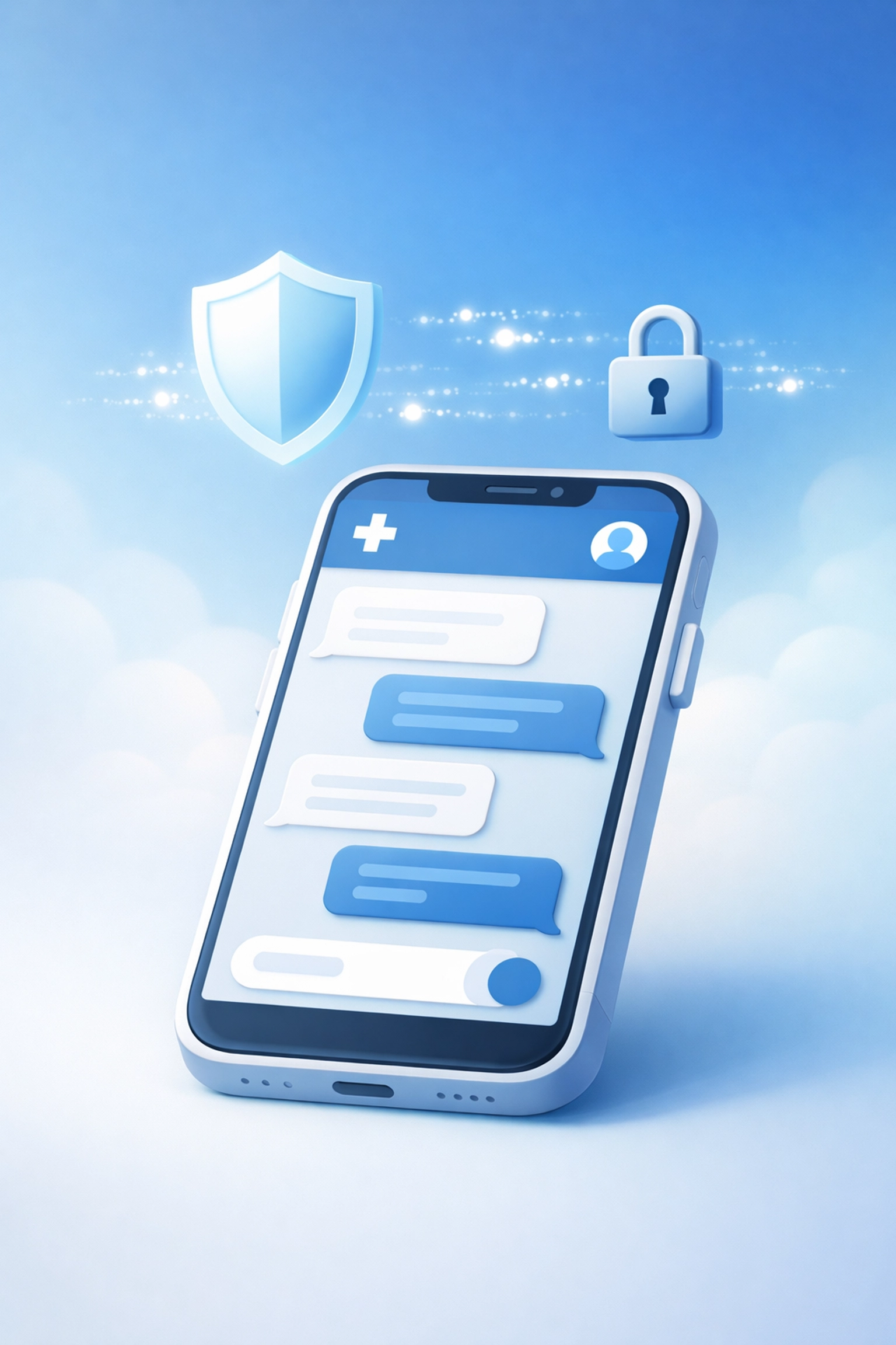 Secure medical messaging interface showing encrypted telehealth communication and privacy features
