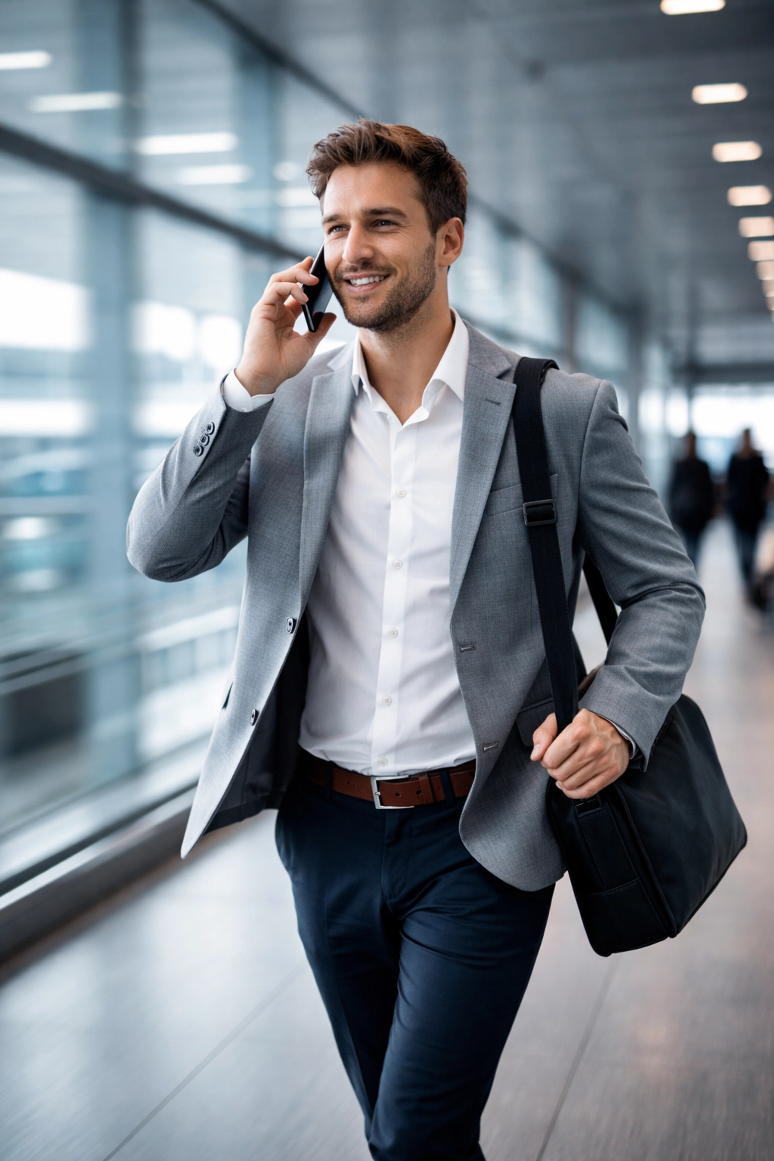 Business professional using smartphone for work calls, demonstrating VoIP mobility benefits