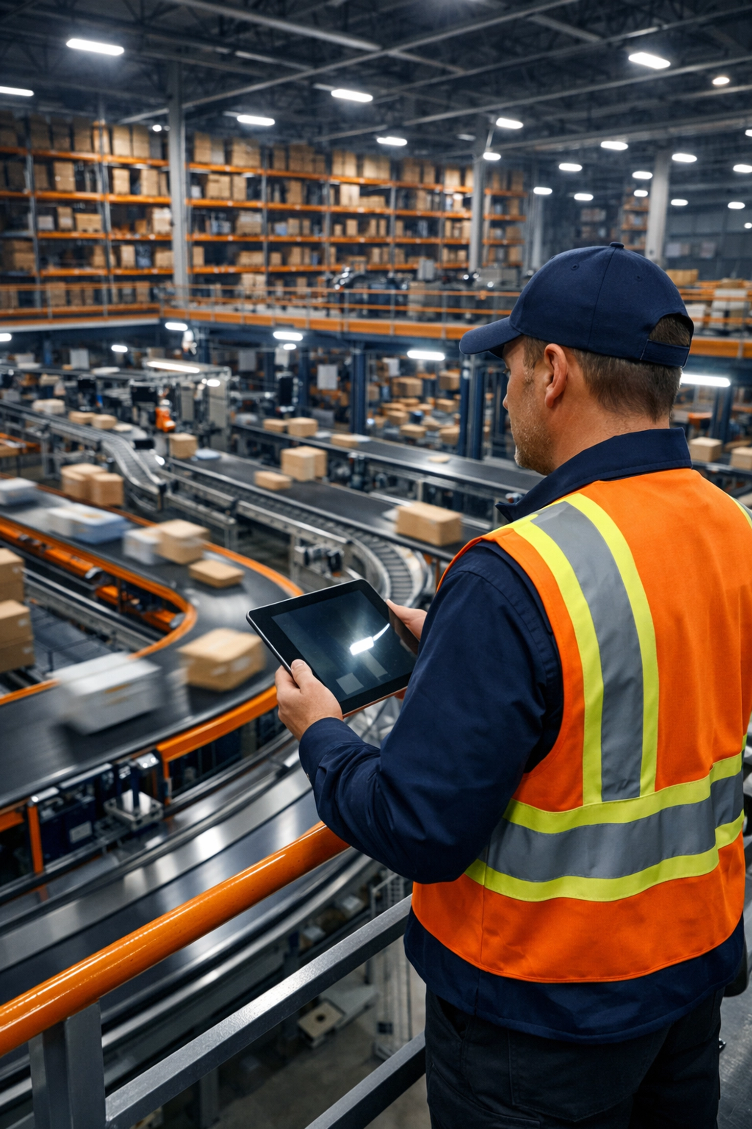 Logistics manager monitoring automated sorting systems to ensure a friction-free supply chain.