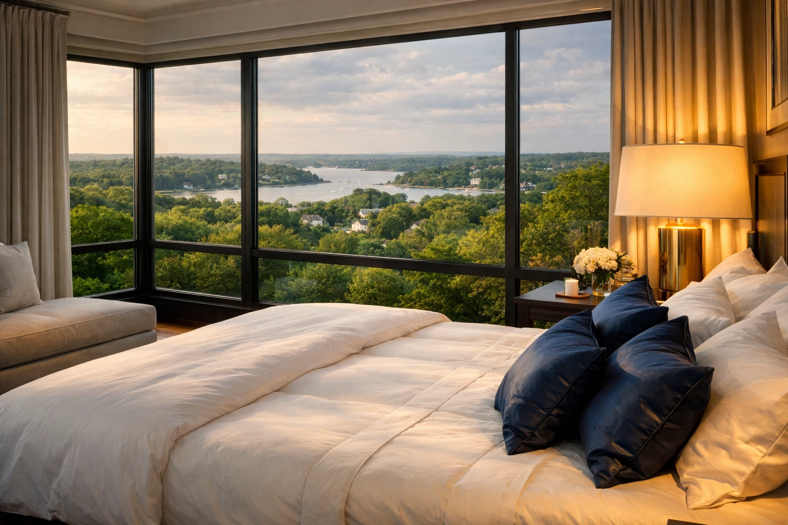 Immaculate master suite in Hingham MA showing the results of professional eco-friendly house cleaning.