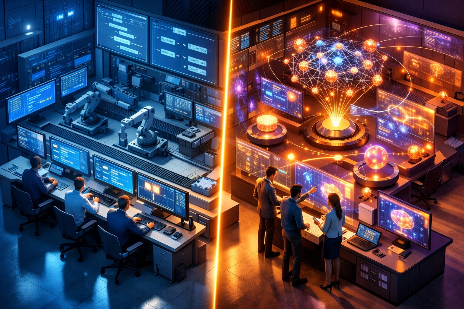 Traditional ITOM automation vs agentic AI comparison in ServiceNow operations control center