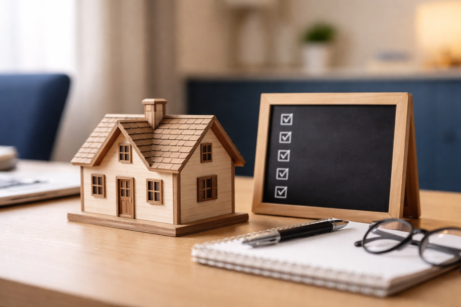 Miniature house model and checklist symbolize making careful home loan decisions about mortgage points
