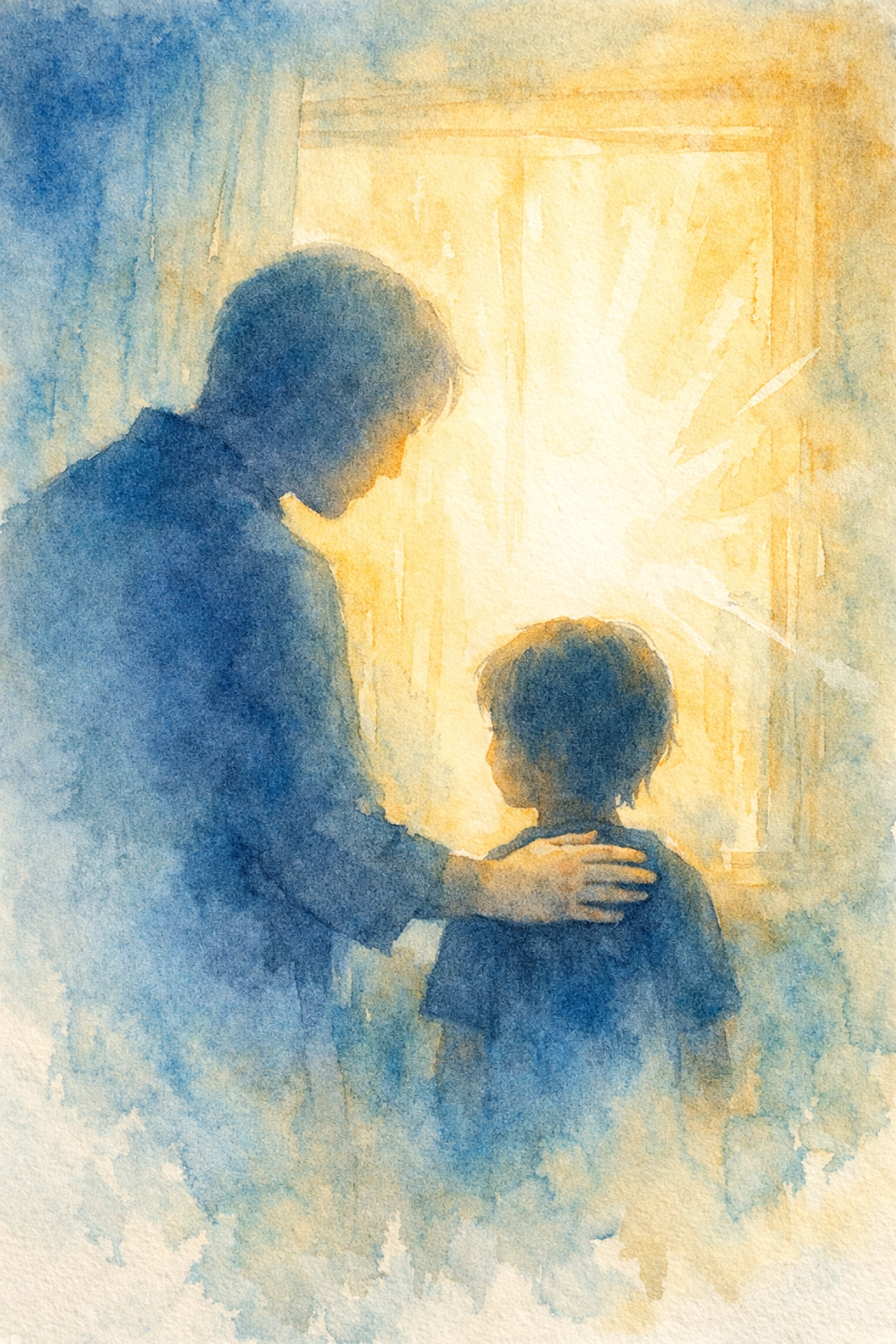 Parent blessing child by window showing faith in everyday parenting