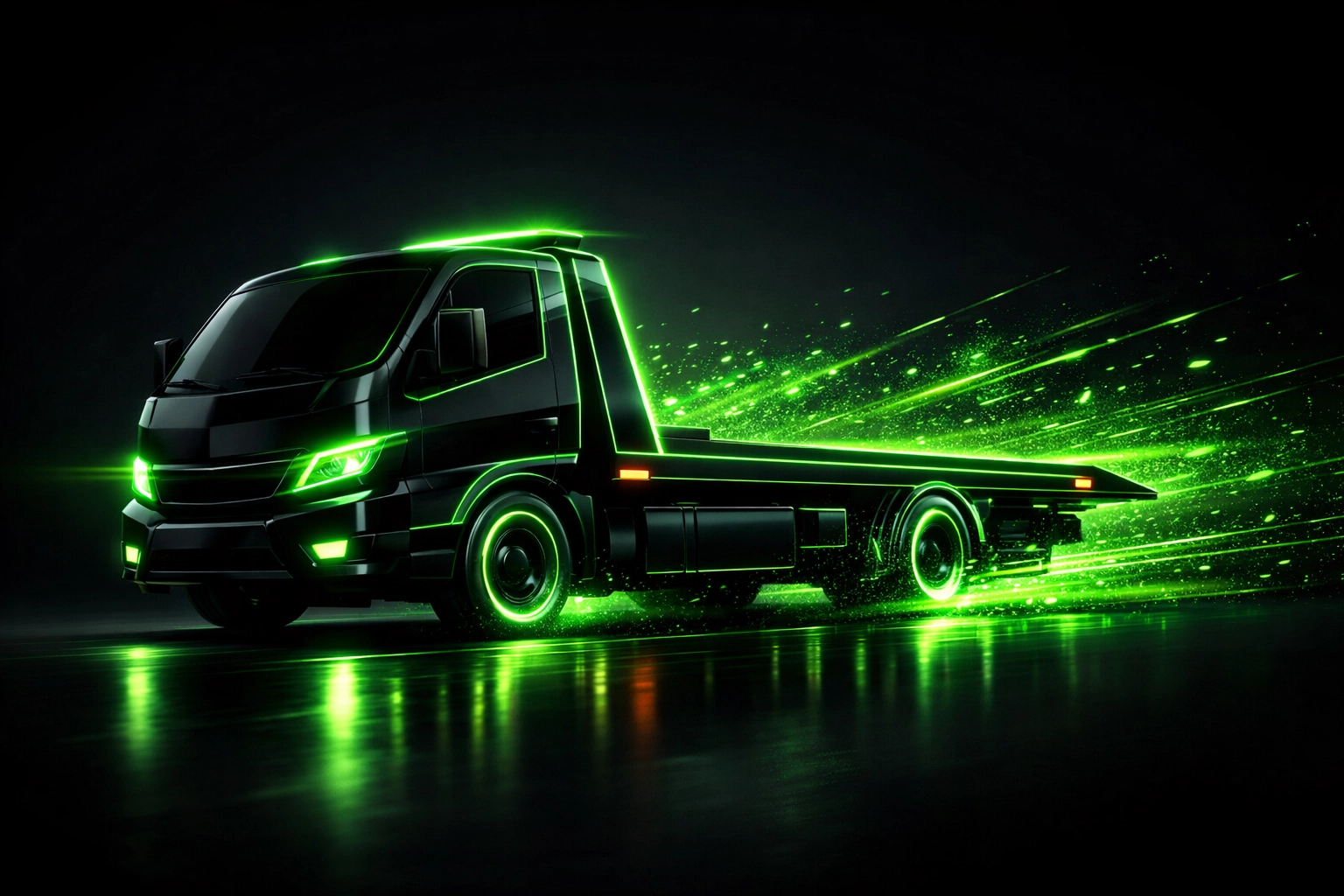 Sleek tow truck silhouette illustrating high-speed roadside assistance leads in Irvine.