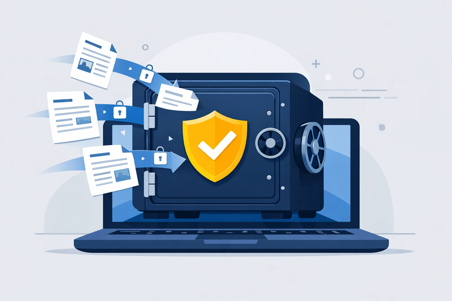 Secure digital vault on a laptop for safe tax document uploads and storage.