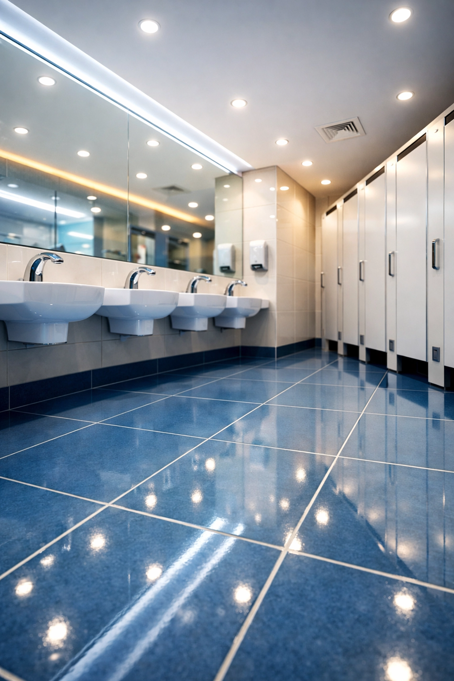 Deeply sanitized medical office restroom using commercial cleaning safety and sanitation protocols.