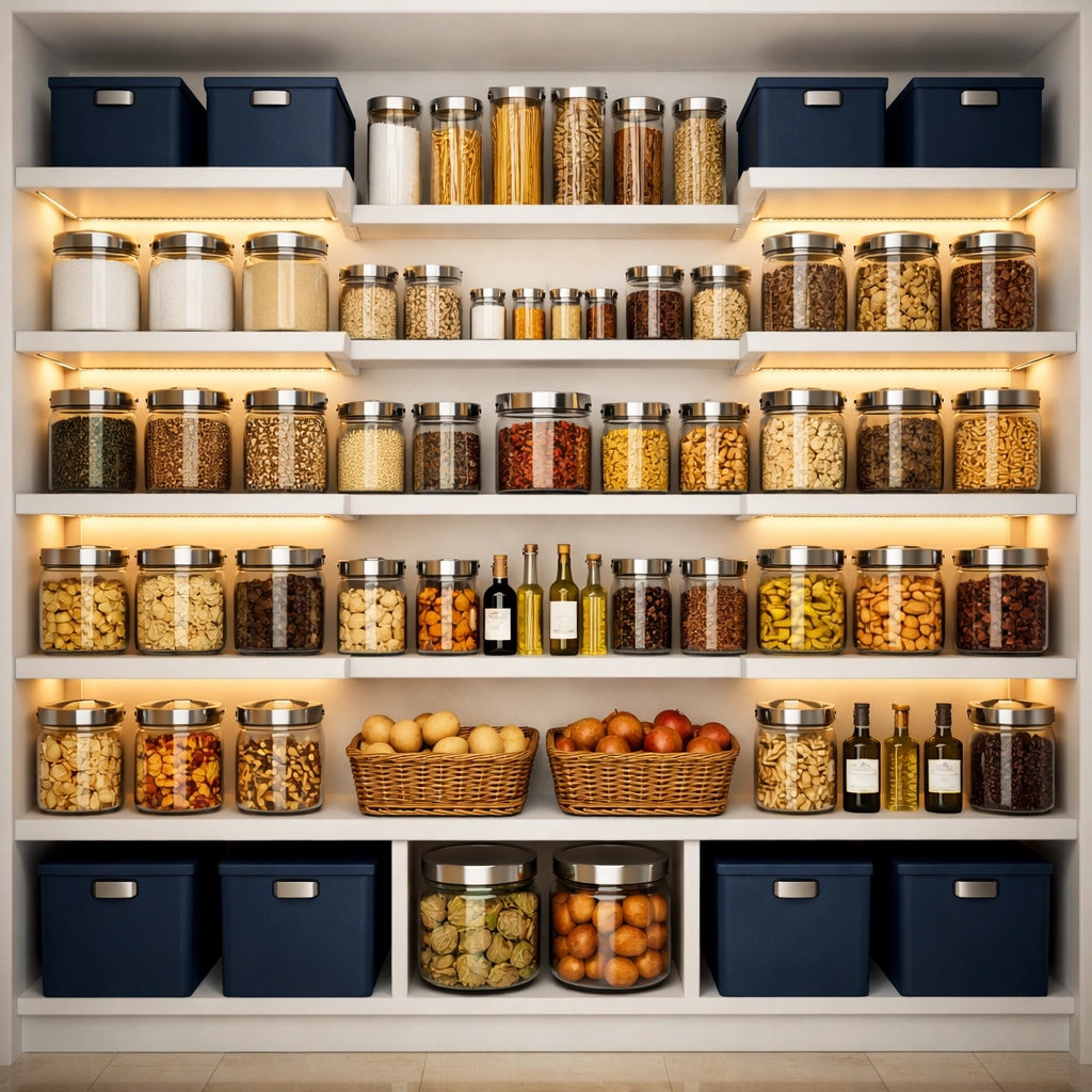 Organized luxury pantry in a Weston estate demonstrating elite high-end residential cleaning services.