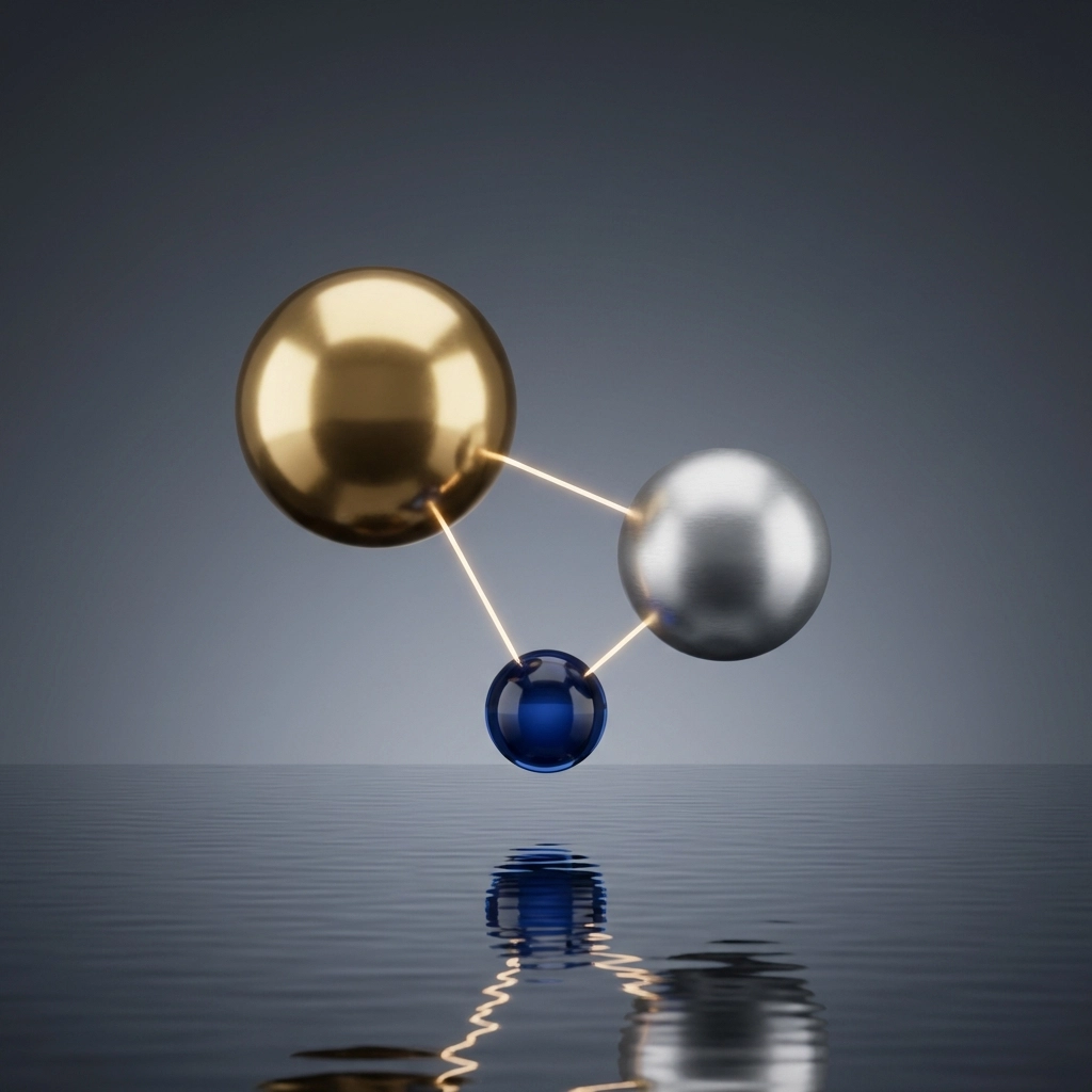 Three interconnected metallic spheres illustrate strategic portfolio balance and diversification for optimal investment performance.