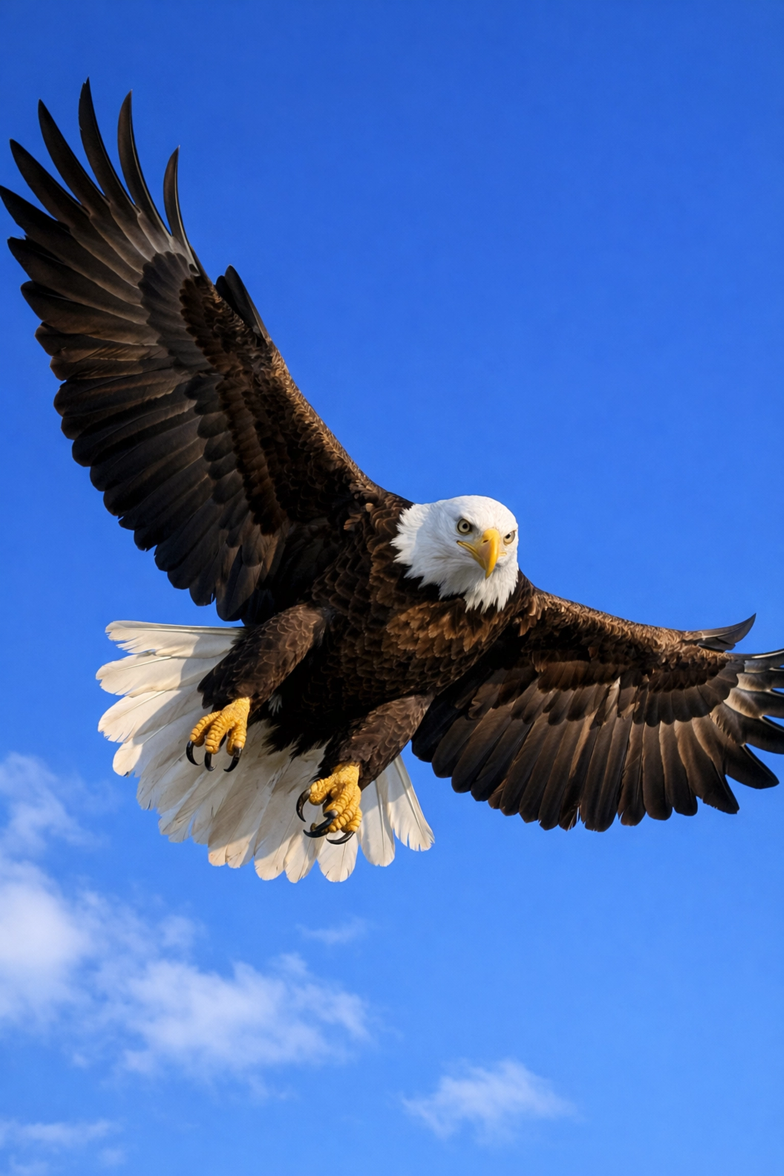 Bald eagle soaring with wings spread, conservation success story