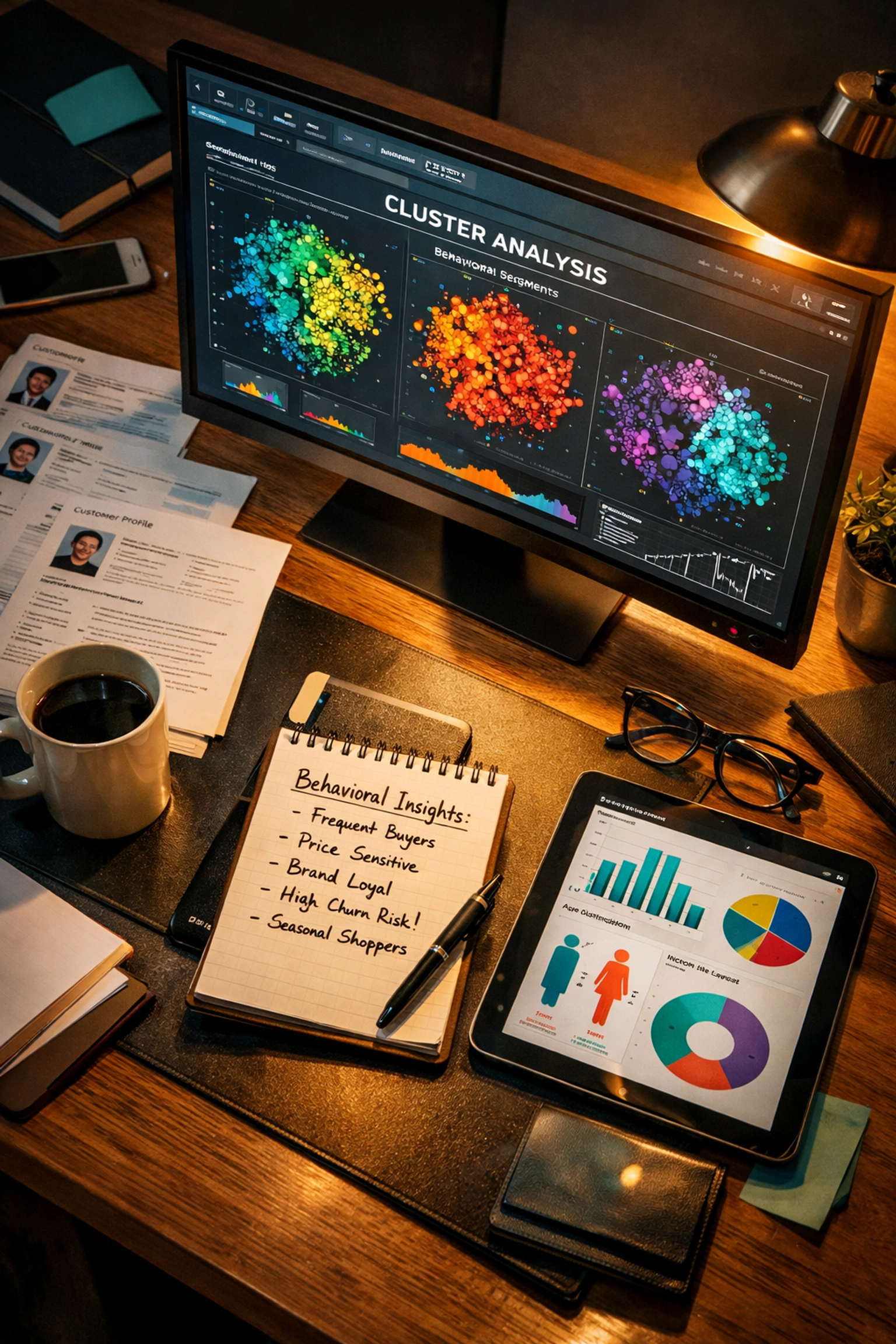 Behavioral segmentation analysis dashboard displaying customer clusters and patterns