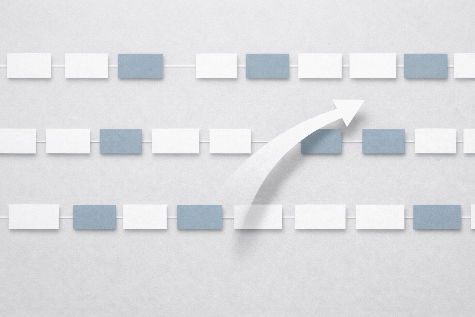 Abstract metaphor of scattered message cards tugging in different directions