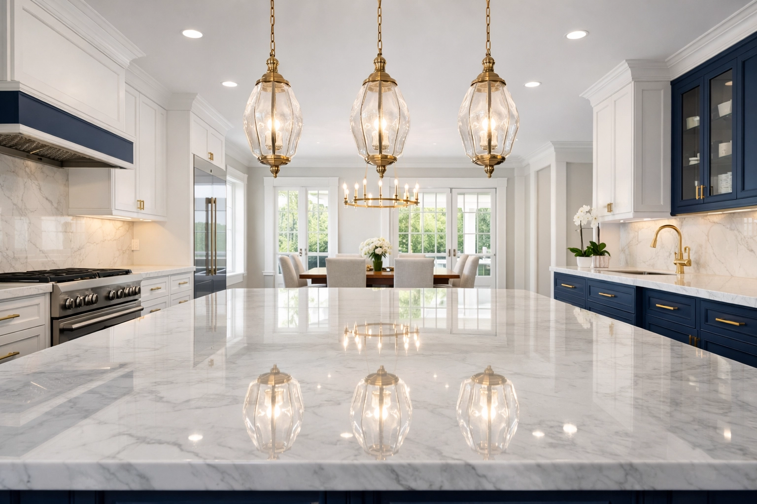 A sparkling clean luxury kitchen in Westford after a professional weekly house cleaning session.