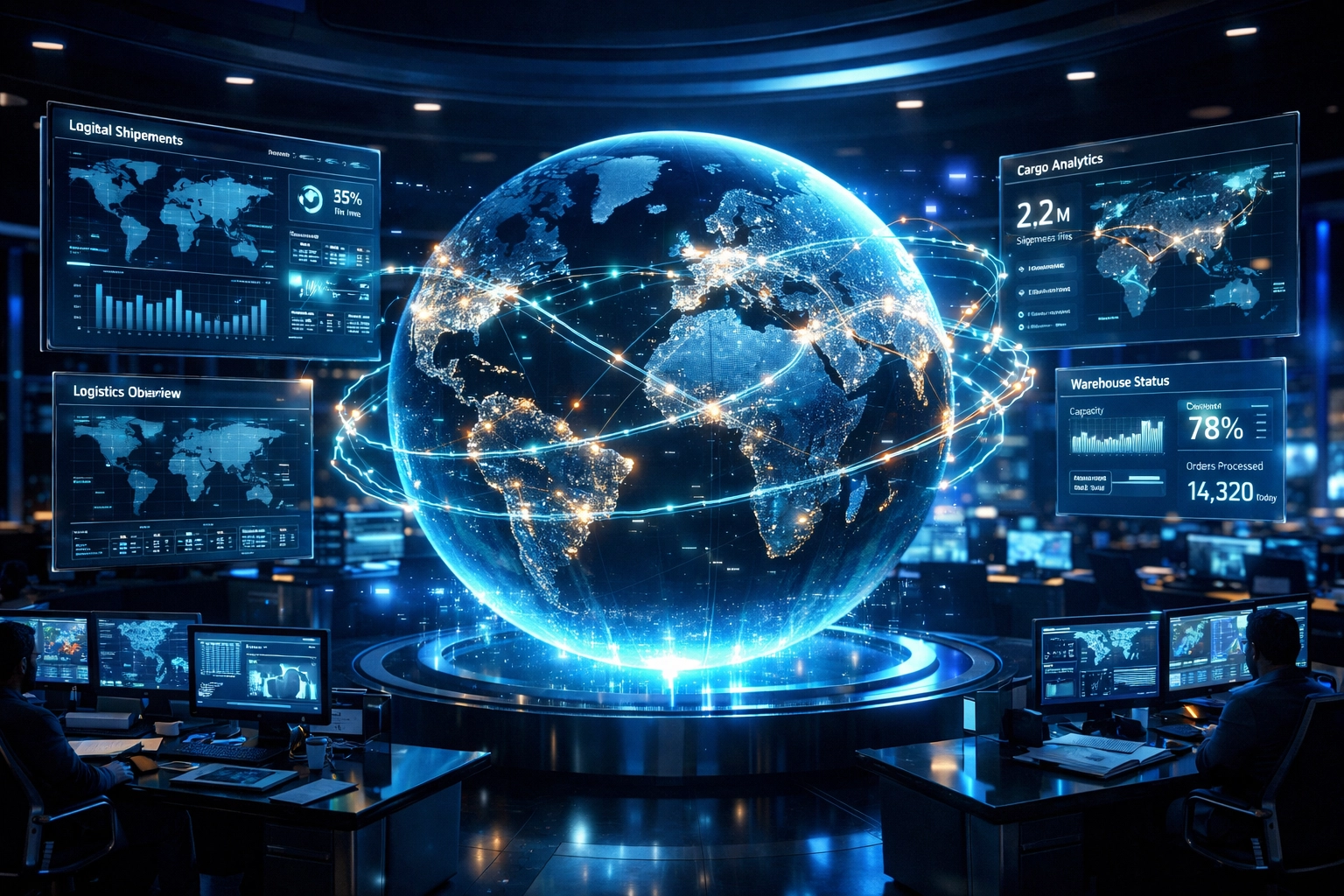 Zentrale Steuerung globaler Transportwege durch KI für eine effiziente Logistik.