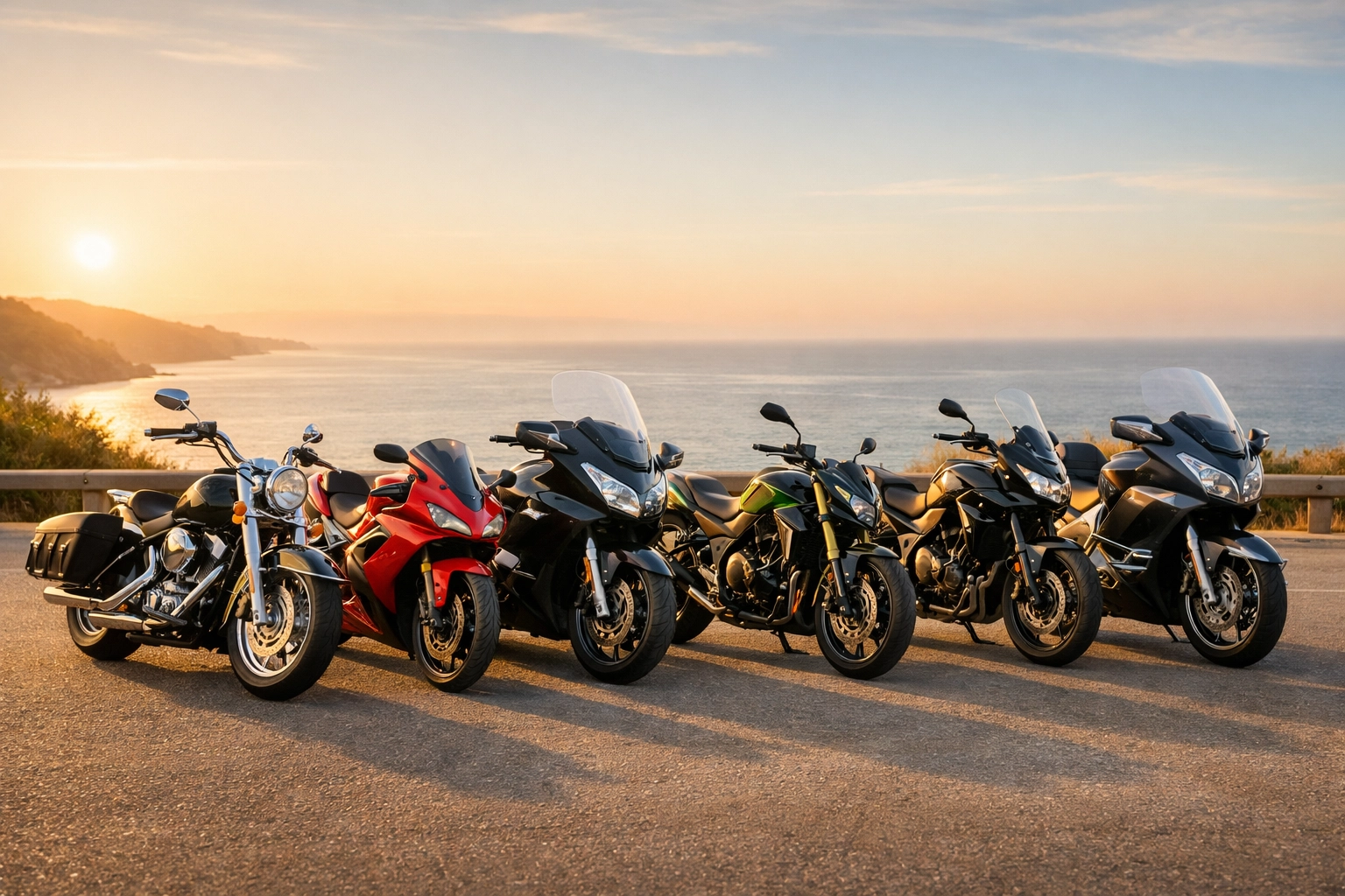 Rider groups and brands united, motorcycles lined up for a DOT safety campaign collaboration