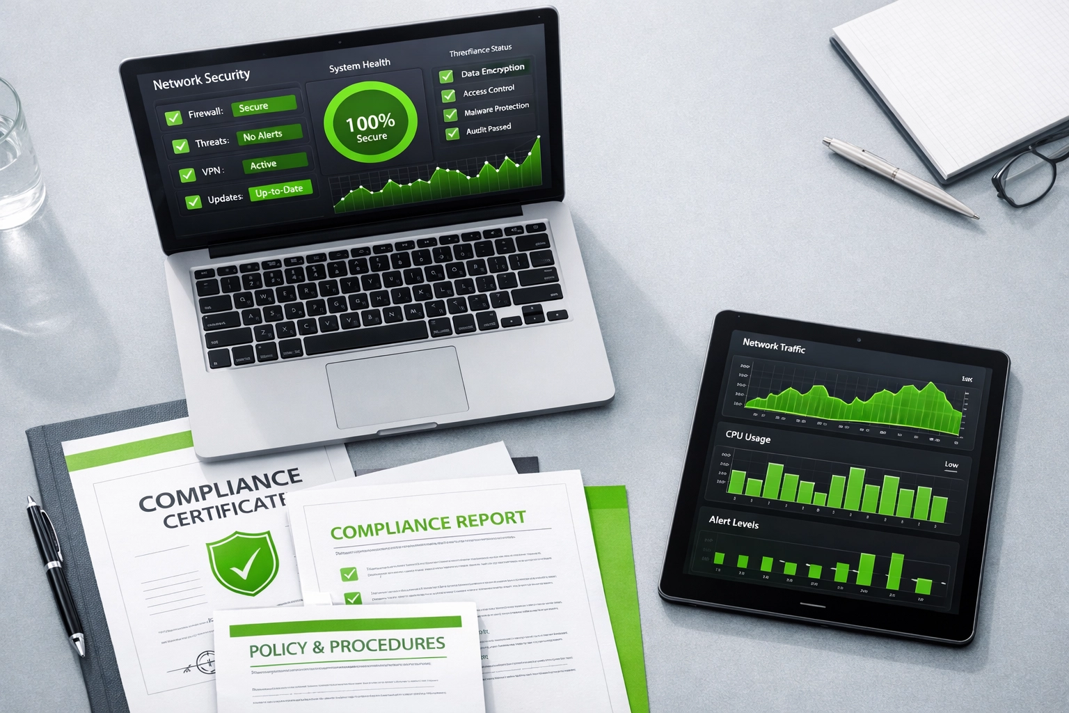 IT compliance monitoring dashboards and network security documentation for Ventura businesses