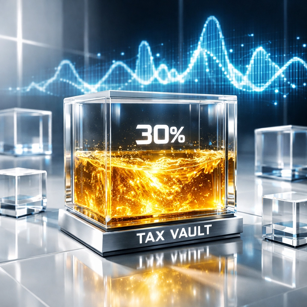 Visual representation of a digital tax vault saving 30% of income for quarterly estimated tax payments.