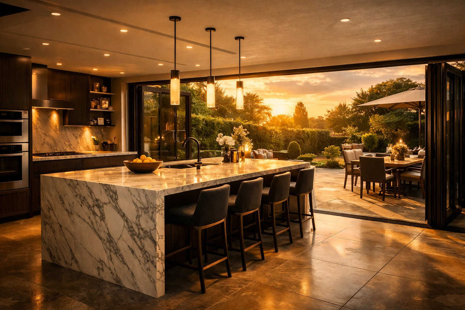 Modern wraparound extension with bi-fold doors and luxury kitchen in Bognor Regis.