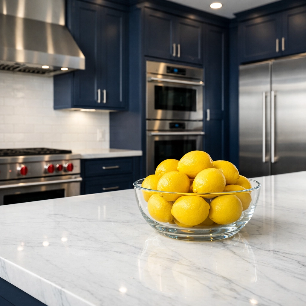 Immaculate modern kitchen with streak-free marble countertops and professional cleaning results in Tolland.