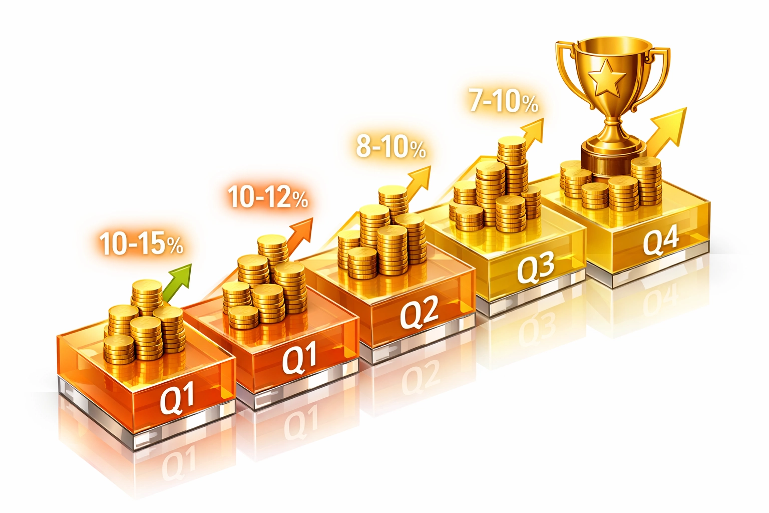 Quarterly ROI progression showing 35-47% cost reduction with ServiceNow ITOM